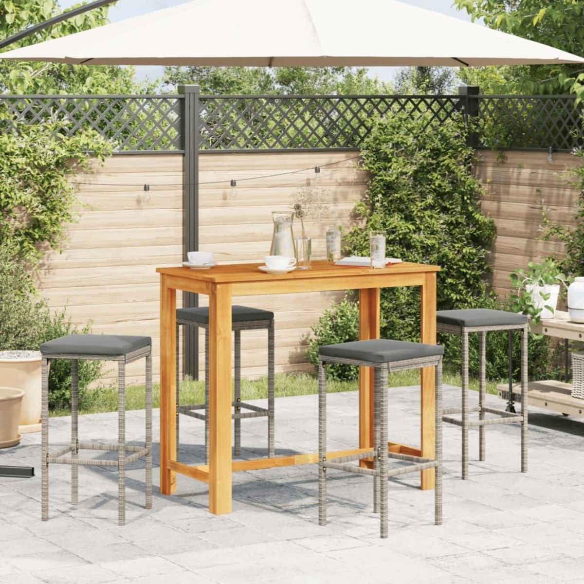 VIDAXL Ensemble de bar de jardin 5 pcs gris bois massif acacia rotin