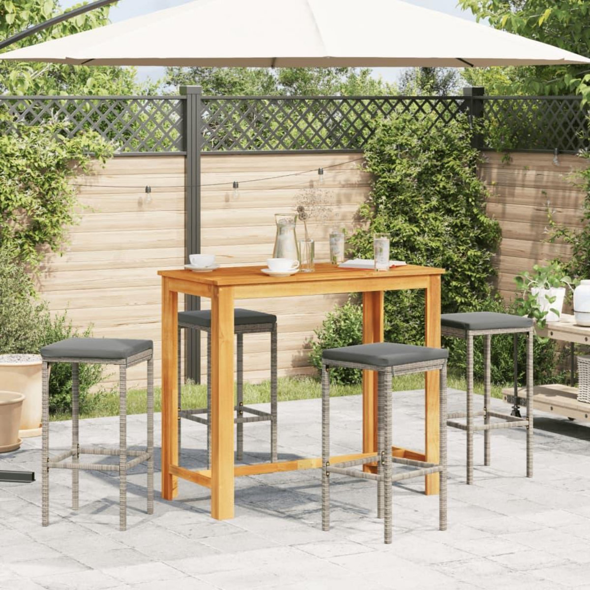 VIDAXL Ensemble de bar de jardin 5 pcs gris bois massif acacia rotin