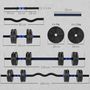 Voir la diapositive 3 : HOMCOM Ensemble d'haltères musculation multifonction 3 en 1 - haltères, Olympic barre, Curl EZ barre - total 15Kg - PVC bleu noir
