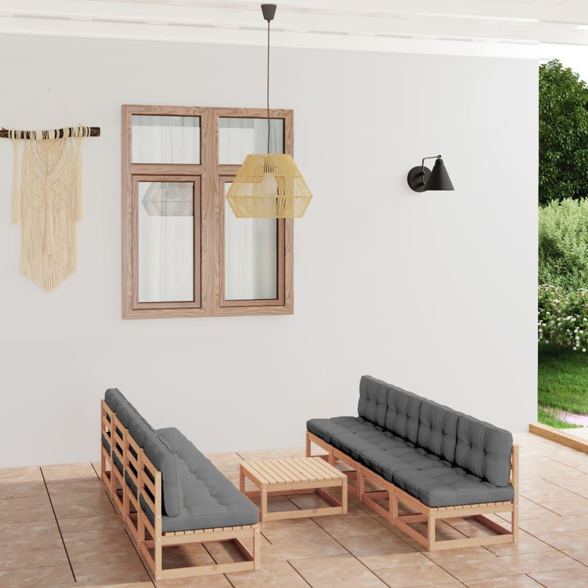 Voir la diapositive 1 : VIDAXL Salon de jardin 9 pcs avec coussins Bois de pin massif