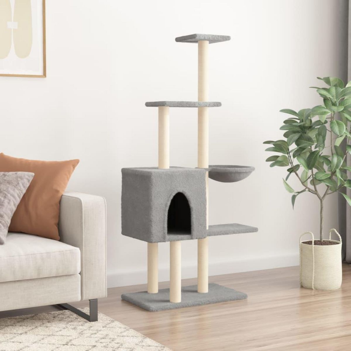 VIDAXL Arbre a chat avec griffoirs en sisal Gris clair 145 cm