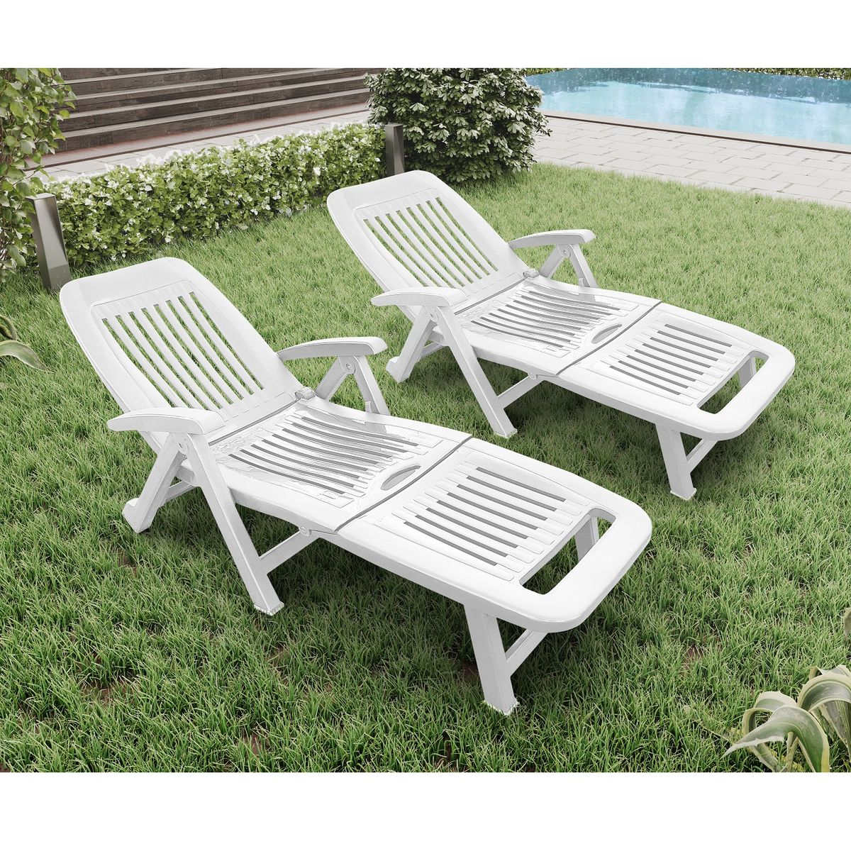 ARETA Lot de 2 bains de soleil - Résine - Blanc - FIORELLO