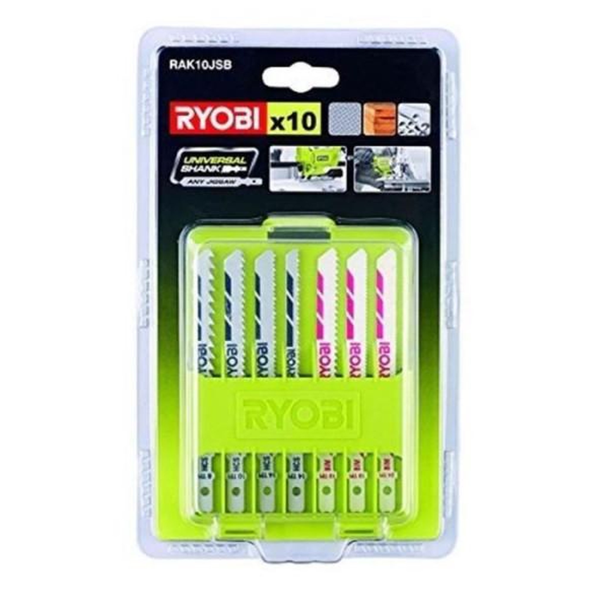 Voir la diapositive 2 : Ryobi Ryobi - coffret 10 lames baionnettes scie sauteuse bois - plastique (6 / 10 / 14 tpi) et bimétal - rak10jsb