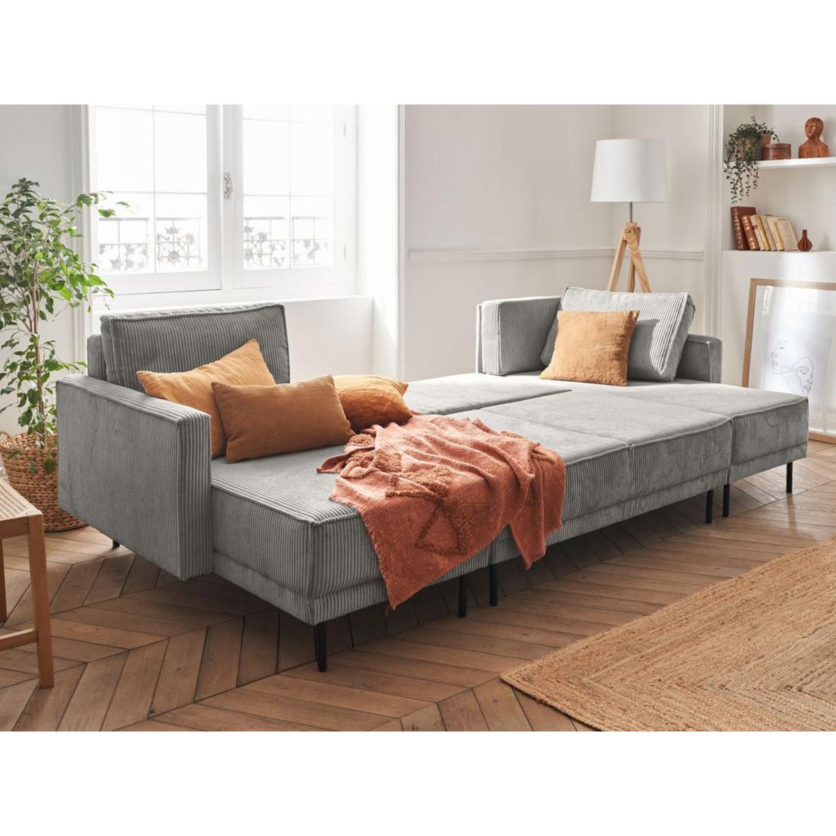 LISA DESIGN Charlie - canapé panoramique en u - 7 places - convertible avec coffre - en velours côtelé