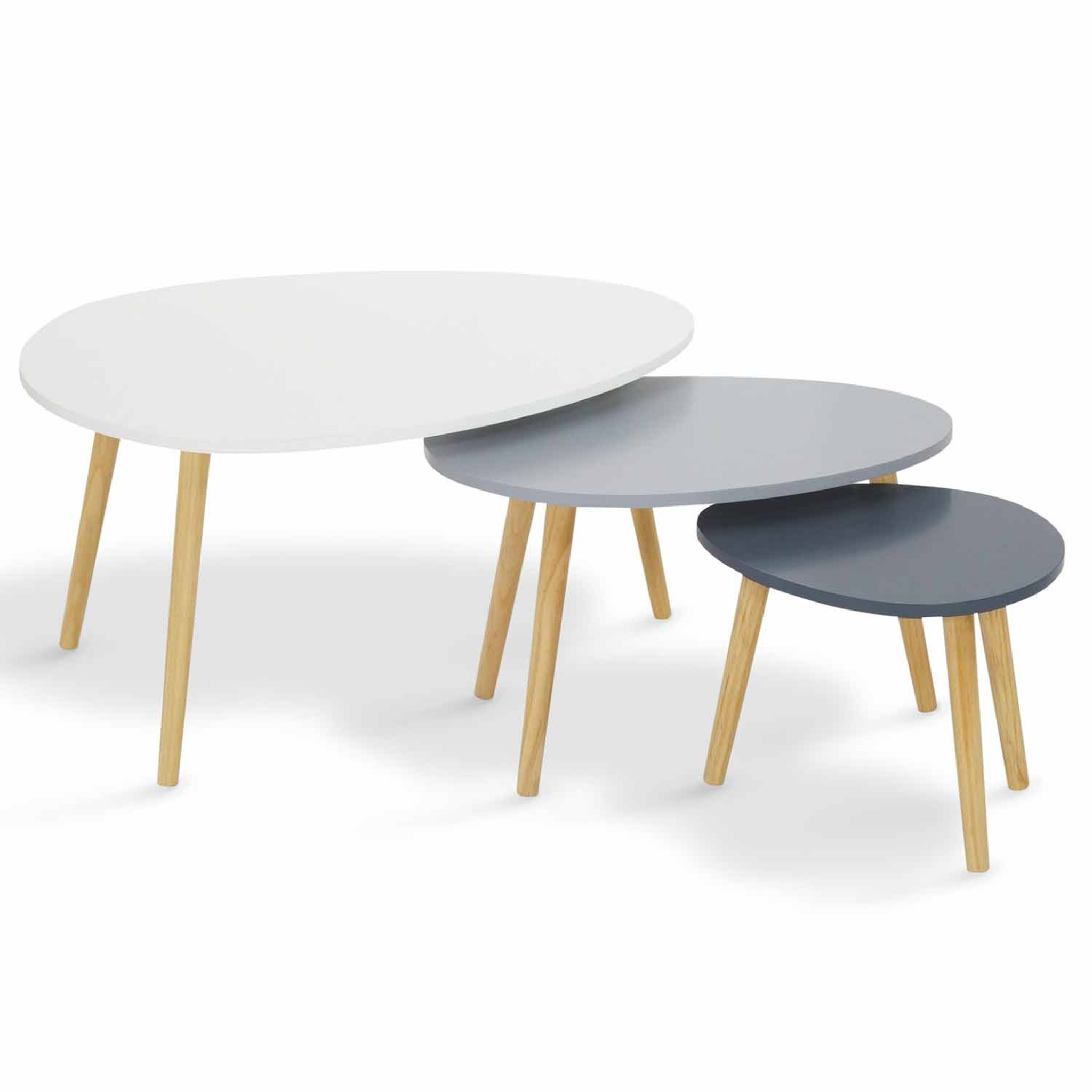 Voir la diapositive 3 : ID MARKET Lot de 3 tables basses gigognes gaia blanc gris scandinave