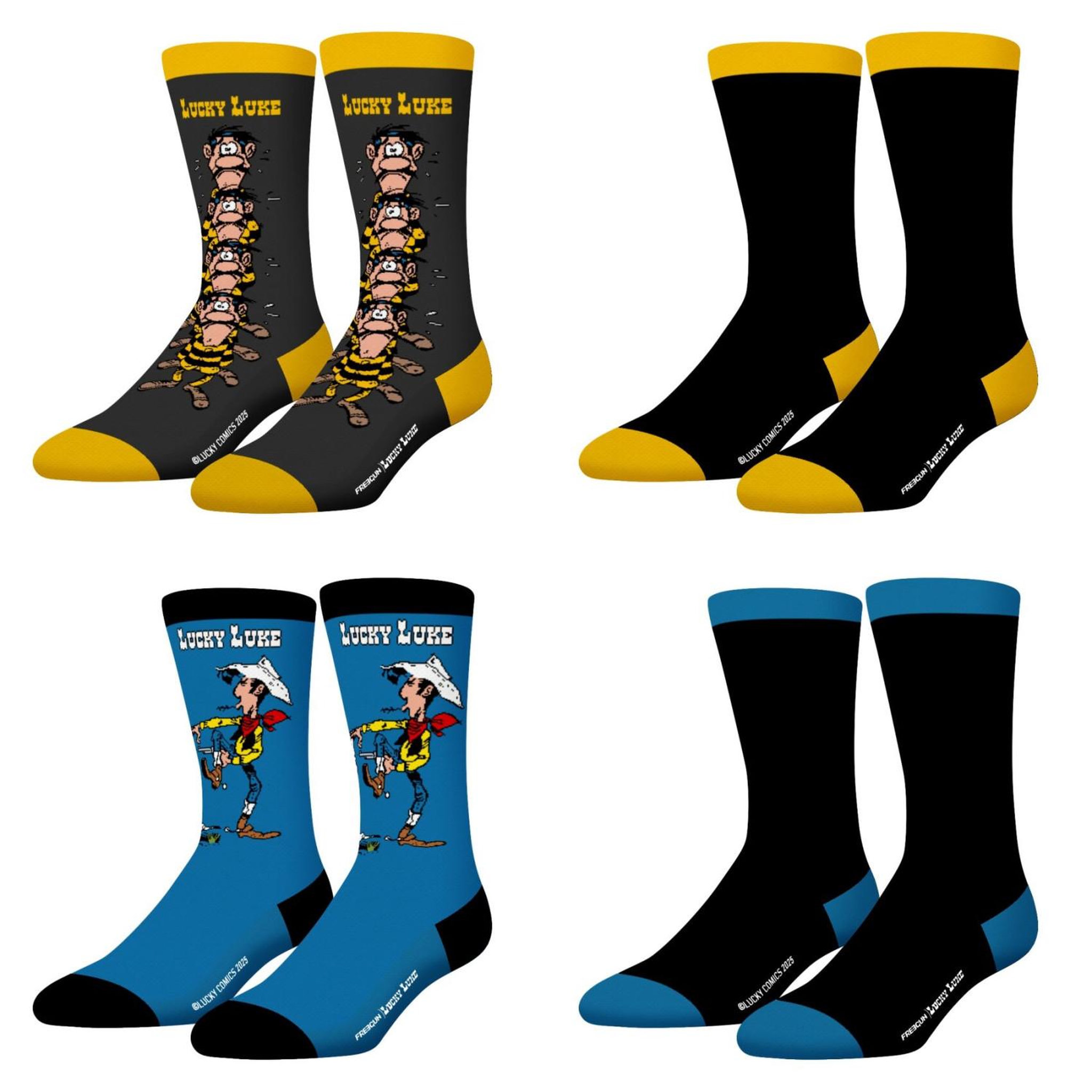 FREEGUN Lot de 4 paires de chaussettes Lucky Luke. Coloris disponibles : Bleu
