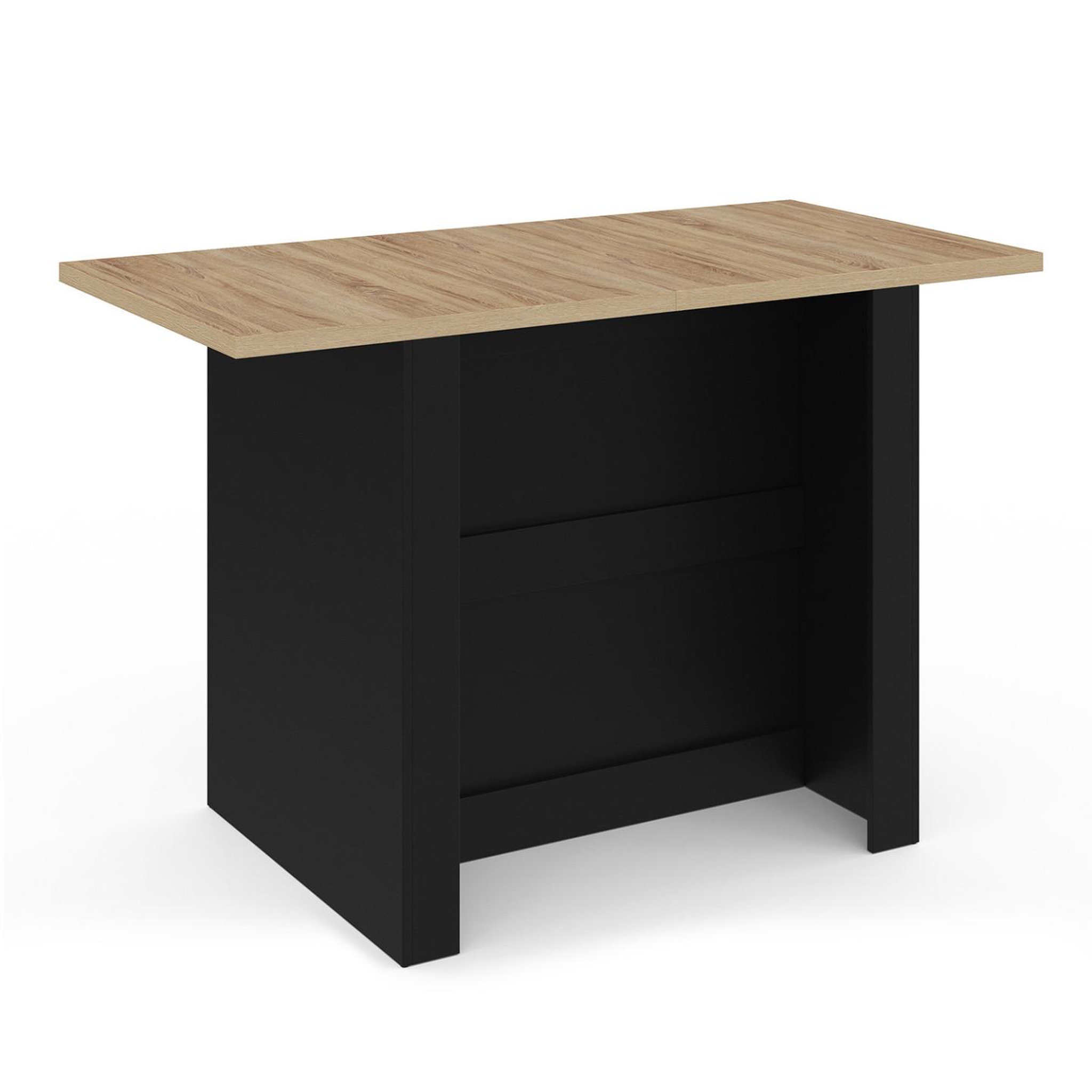 Voir la diapositive 4 : ID MARKET Ilot central bao 140 cm 4 personnes bois noir avec plan de travail façon hêtre