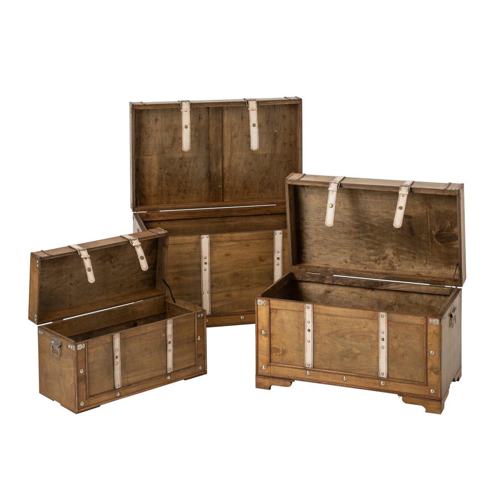 Voir la diapositive 2 : J-LINE Lot de 3 Coffres Déco  Aubin  75cm Marron