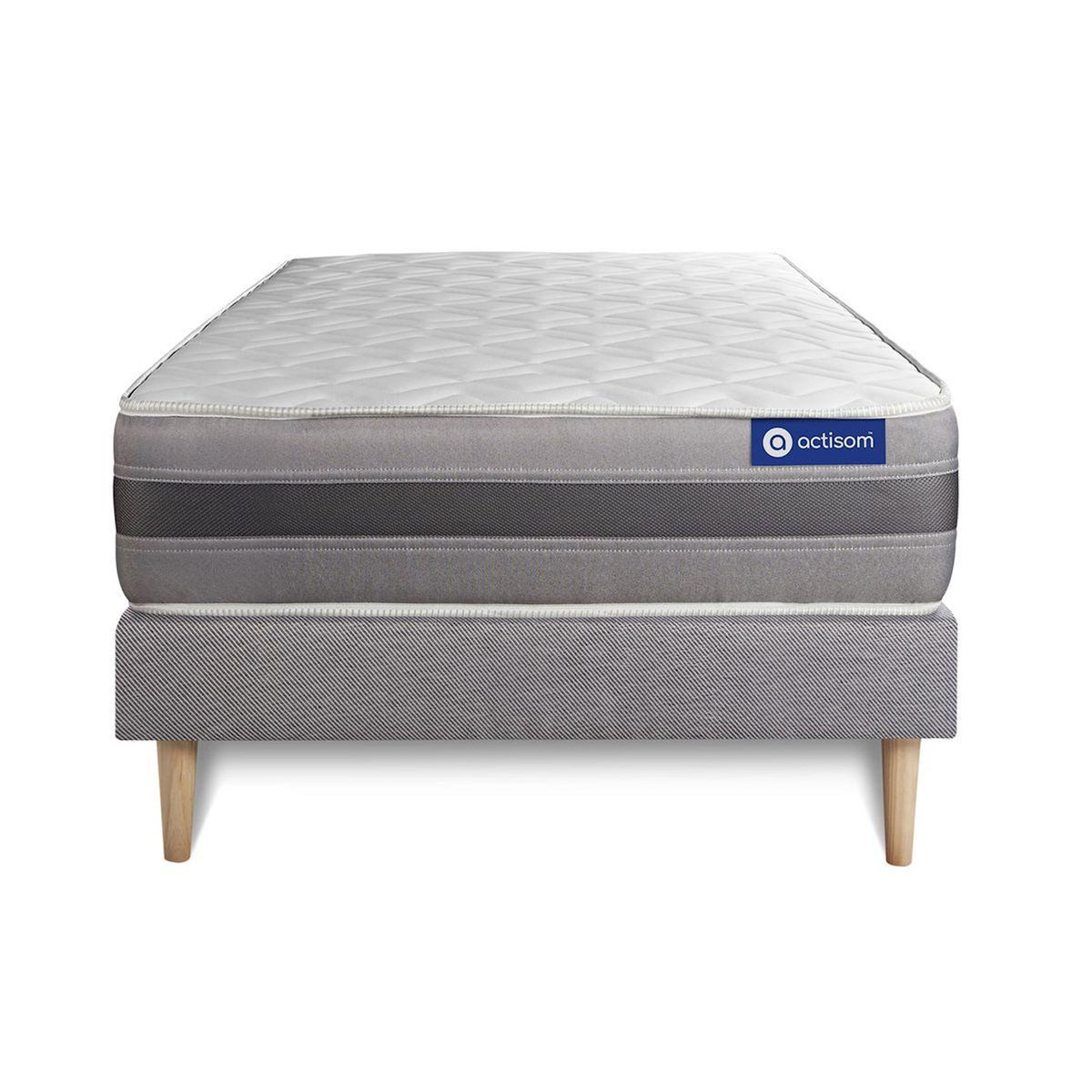 ACTISOM Ensemble matelas ACTIMEMO RELAX mémoire de forme 90x200 cm Maxi épaisseur 5zones de confort + sommier KIT gris