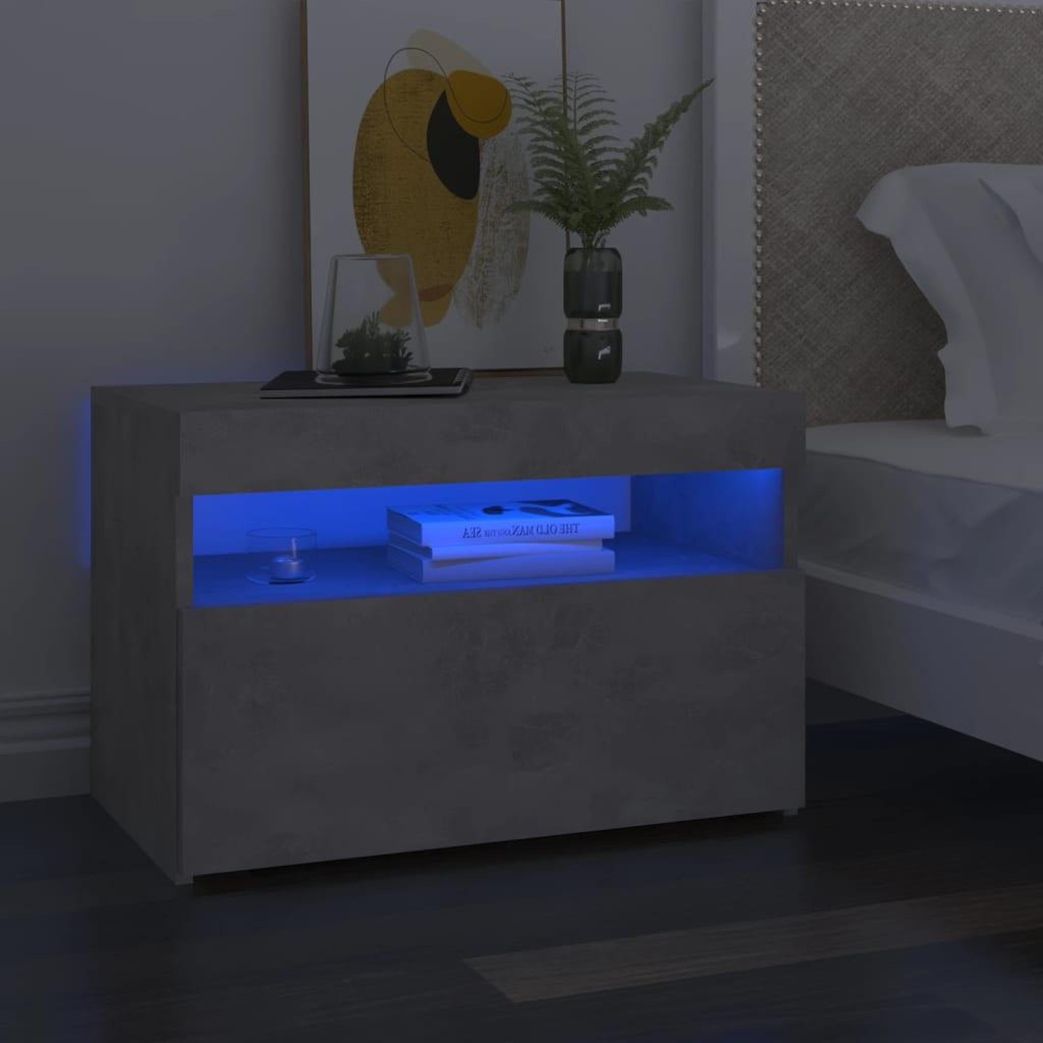 Voir la diapositive 1 : VIDAXL Table de chevet avec lumieres LED gris beton 60x35x40 cm