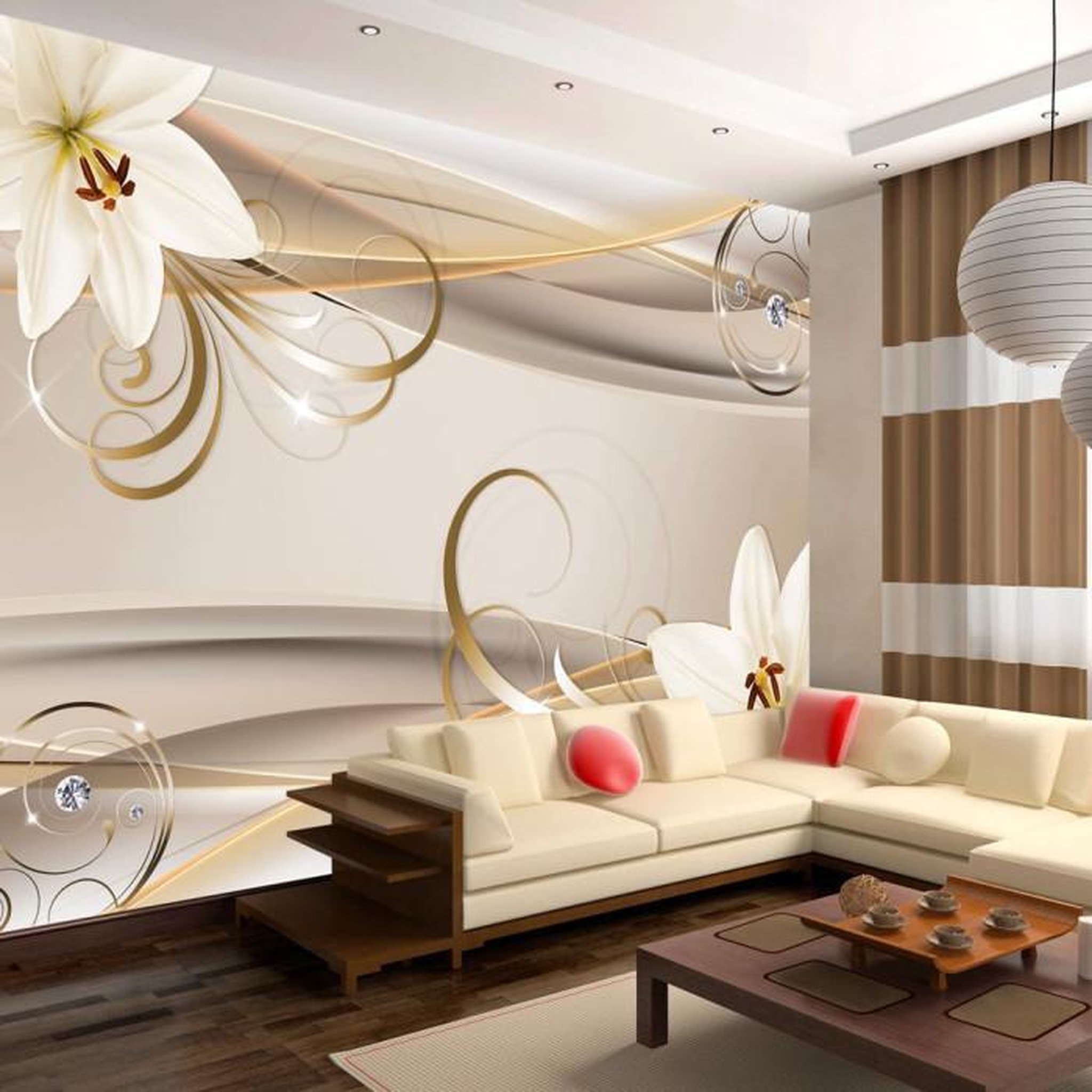 Paris Prix Papier Peint  Lilies & the Gold Spirals. Coloris disponibles : Multicolore