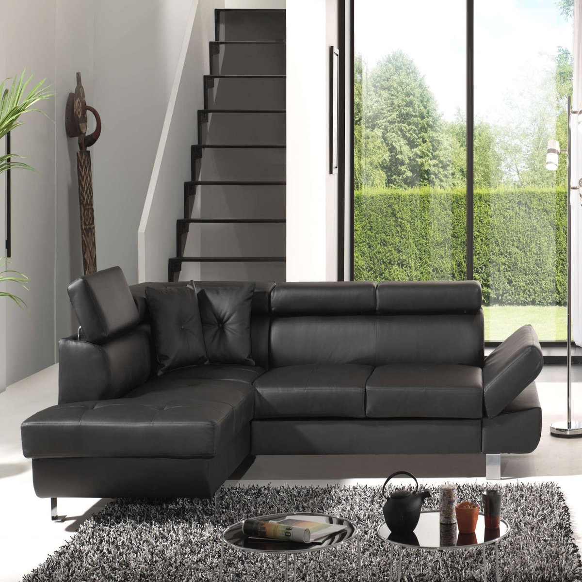 BEST MOBILIER Lisbona - canapé d'angle convertible - en pu - avec têtières réglables - gauche