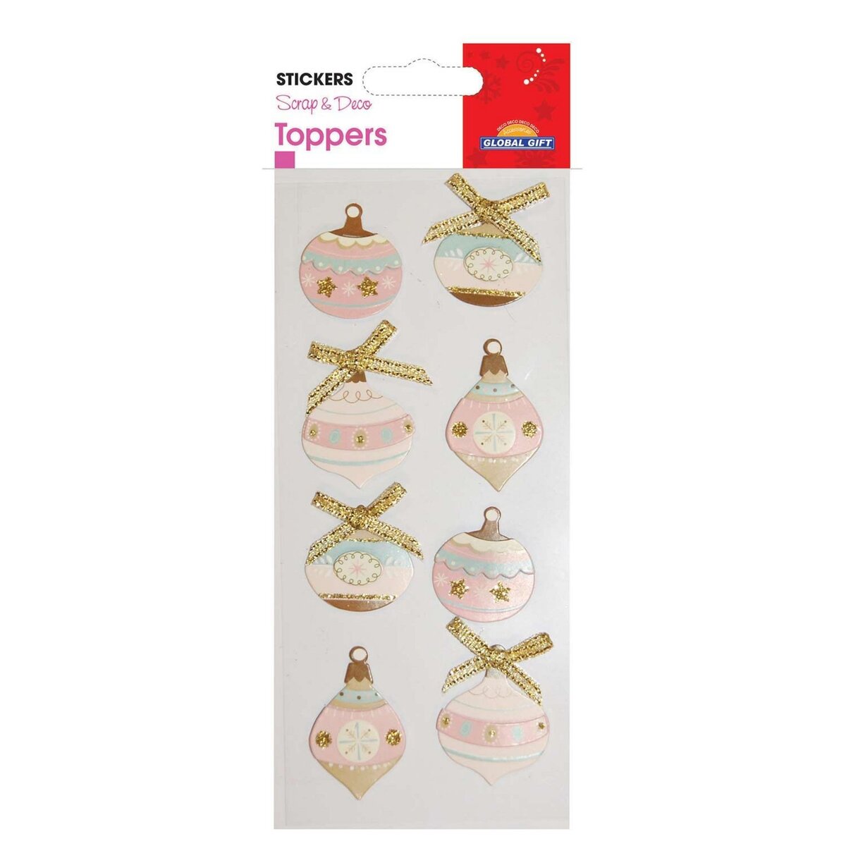  Stickers en relief - Boules de Noël pastel à paillettes