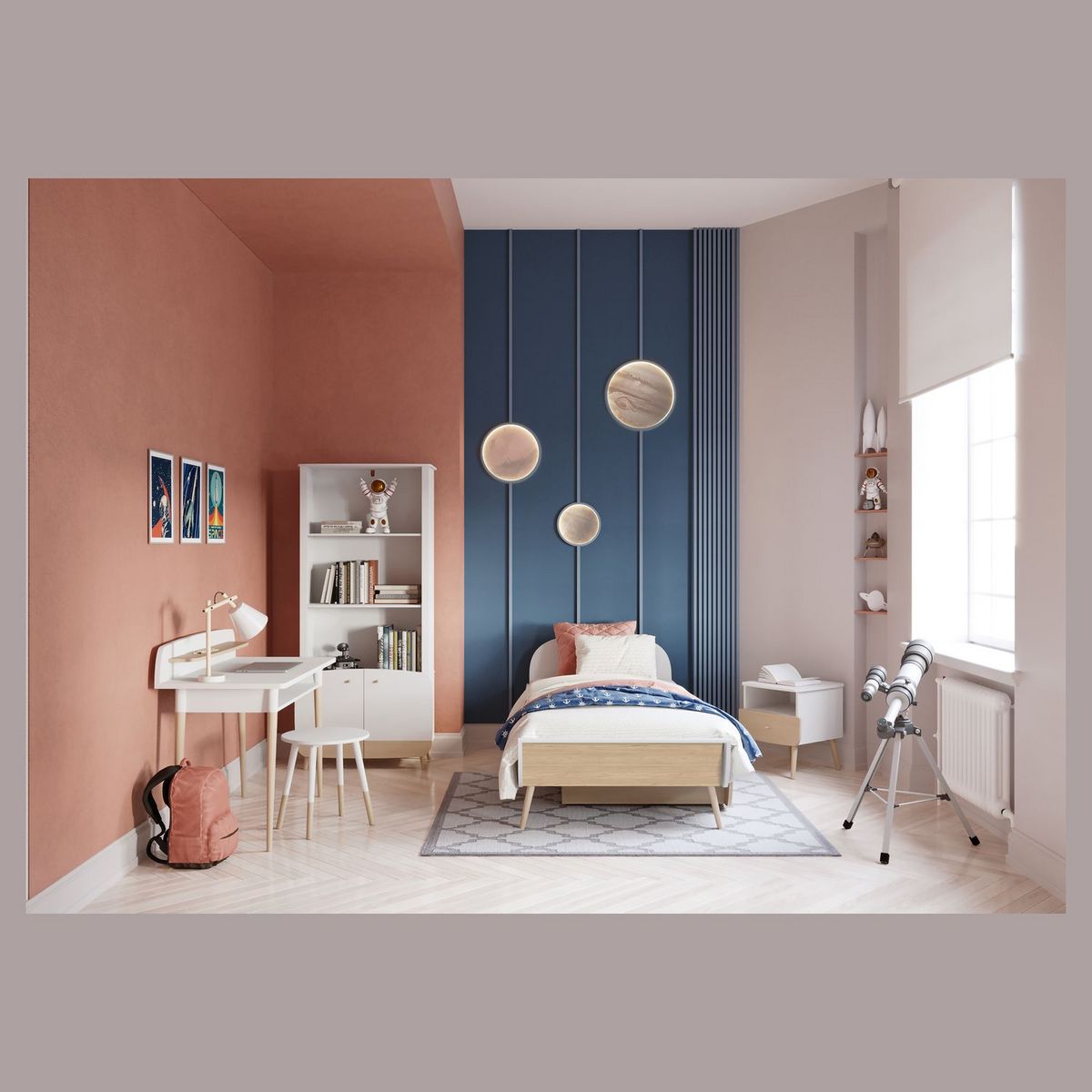 Bibliothèque bébé enfant 3 niches 2 portes blanc LINIA