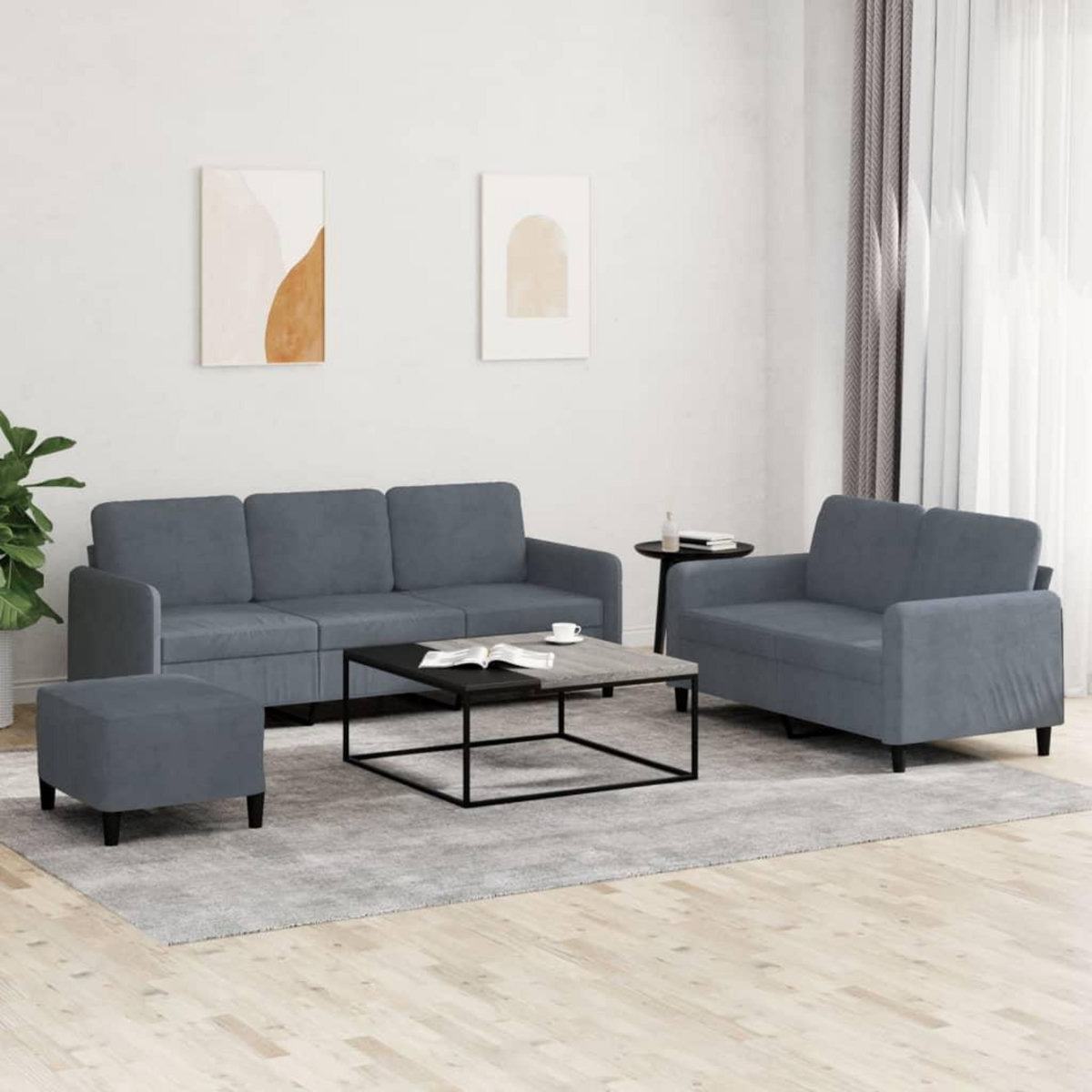 VIDAXL Ensemble de canapes 3 pcs gris fonce velours