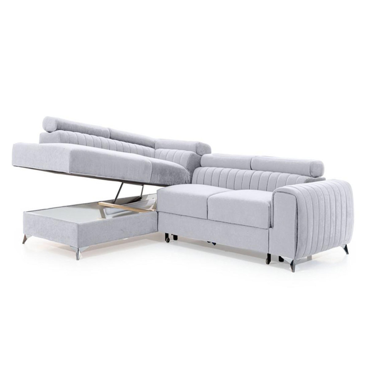 BEST MOBILIER Talisay - canapé d'angle gauche - 5 places - convertible avec coffre - en velours