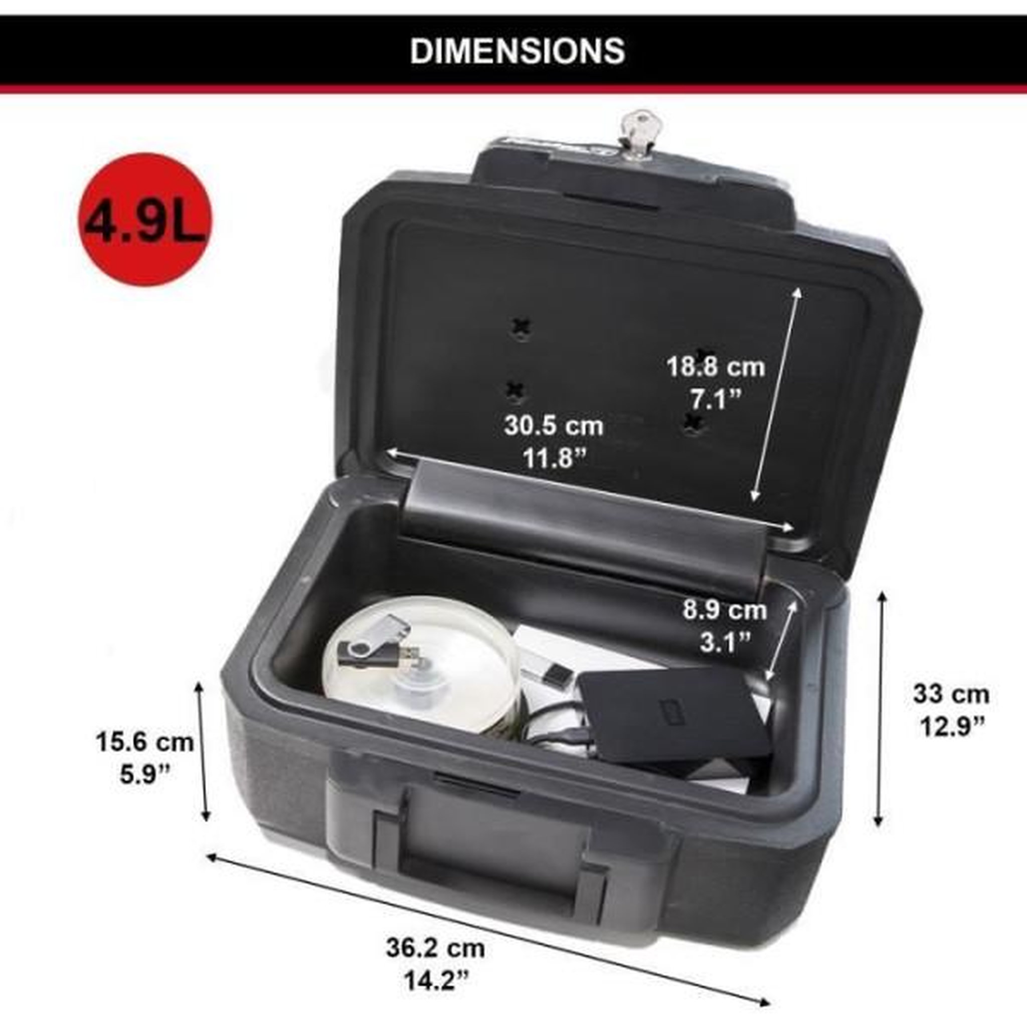 Voir la diapositive 3 : Master lock Coffre-fort ignifuge - master lock - h0100eurhro - etanche avec clé - 4,9 l, 15,6 x 36,2 x 33 cm
