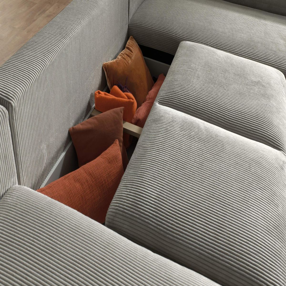 LISA DESIGN Livy - canapé panoramique convertible - avec coffre - en velours côtelé - 7 places - droit