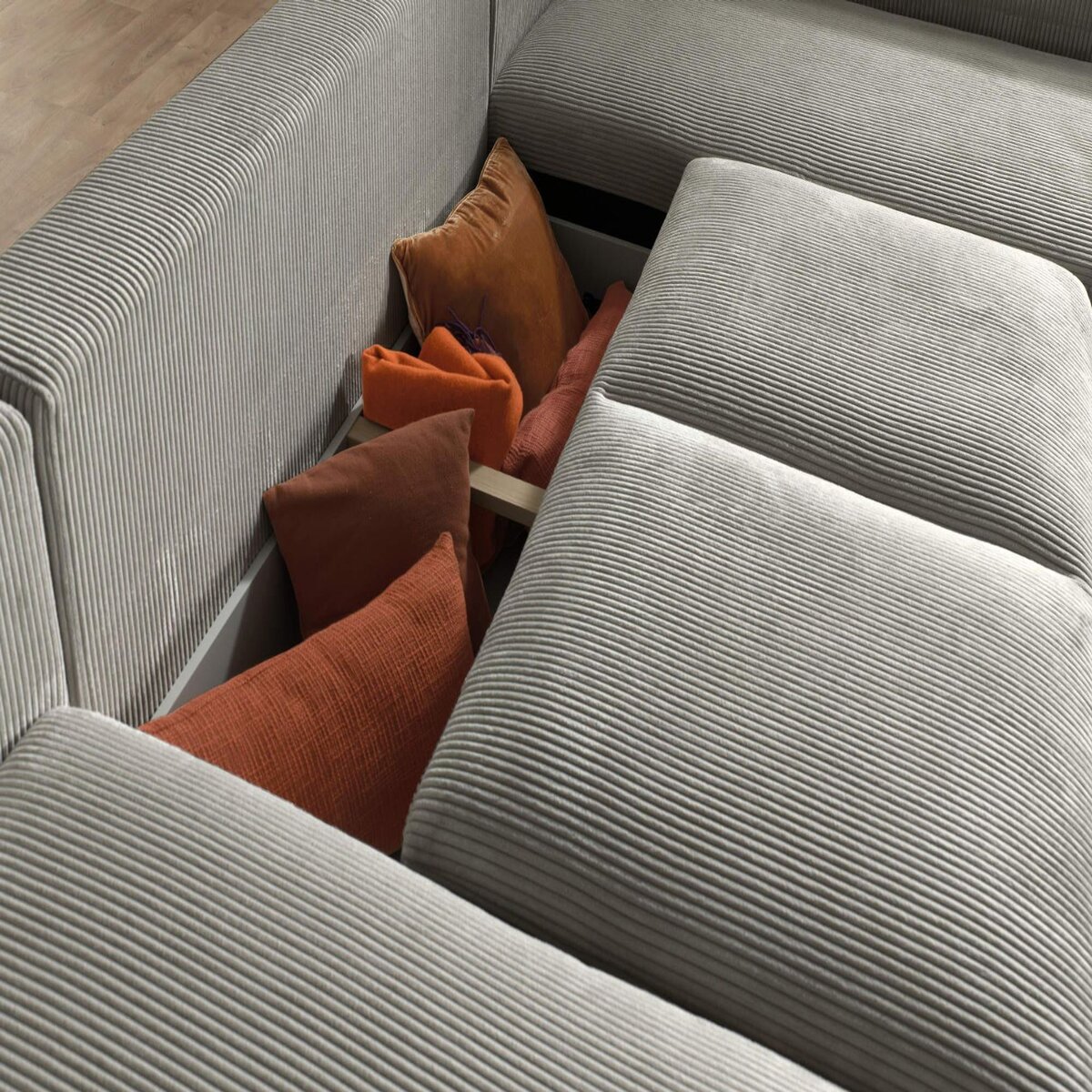 LISA DESIGN Livy - canapé panoramique convertible - avec coffre - en velours côtelé - 7 places - droit