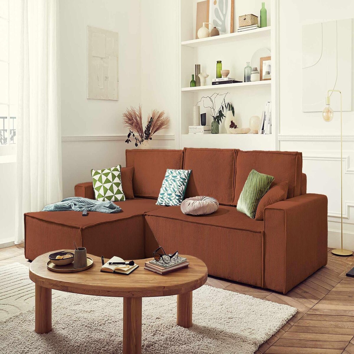 BEST MOBILIER Dellia - canapé d'angle réversible convertible - avec coffre - en velours côtelé - 4 places