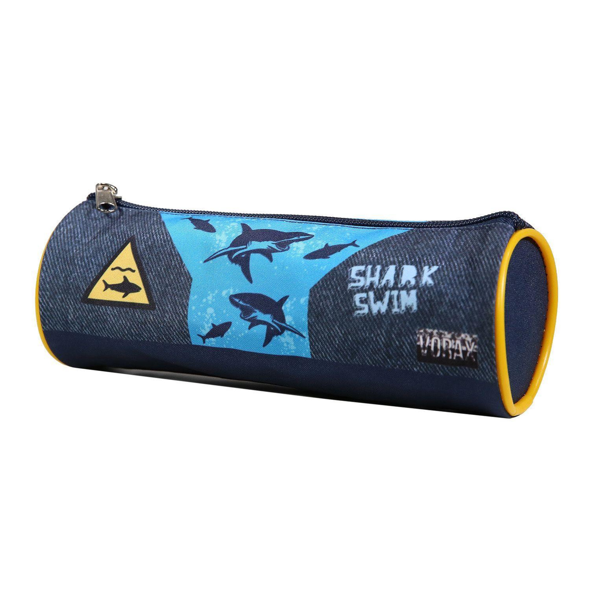 Voir la diapositive 2 : Bagtrotter BAGTROTTER Trousse scolaire ronde Vorax Bleue Requins
