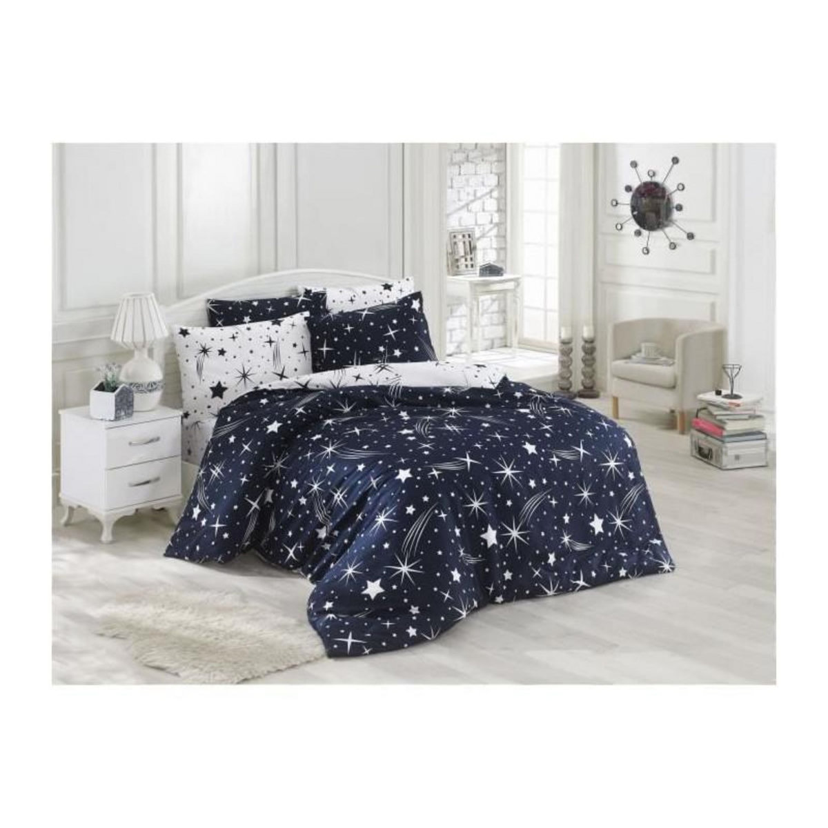 GENERIQUE Parure de lit - 1 housse de couette 220 x 240 cm + 2 taies d'oreiller 60 x 60 cm - 65% coton, 35% polyester - Blanc
