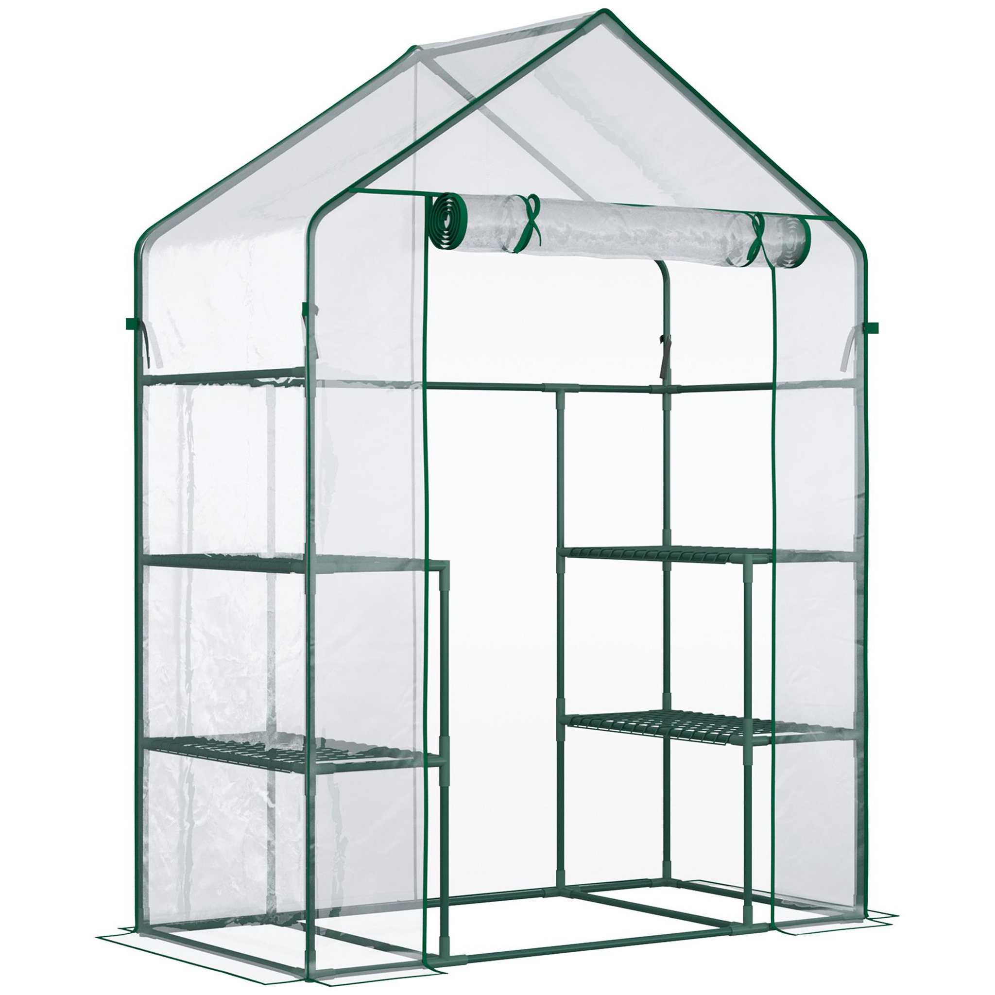 OUTSUNNY Serre de jardin 6 étagères - dim. 142l x 73l x 195h cm - porte - acier thermolaqué pvc haute densité anti-uv - transparent vert