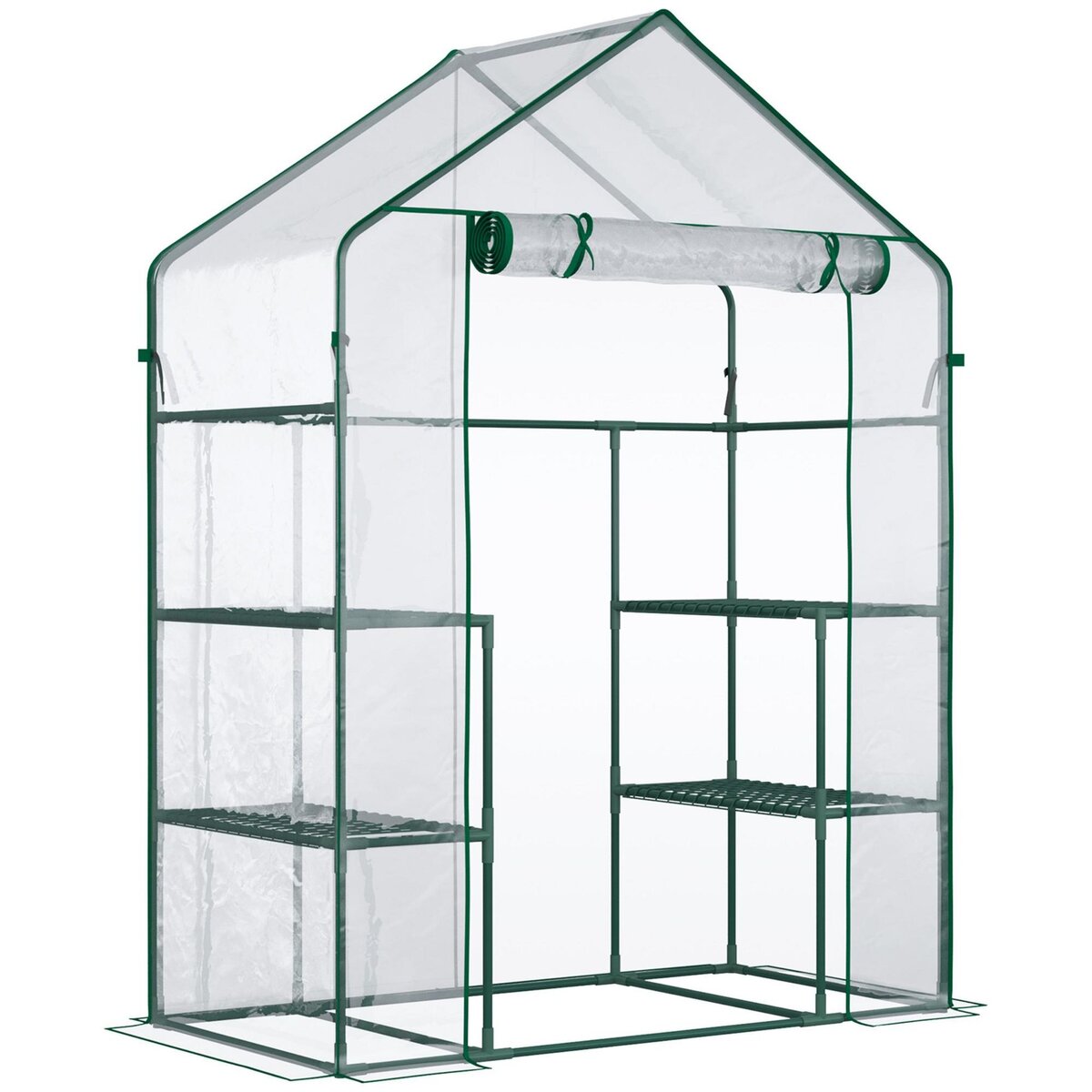 OUTSUNNY Serre de jardin 6 étagères - dim. 142L x 73l x 195H cm - porte - acier thermolaqué PVC haute densité anti-UV - transparent vert
