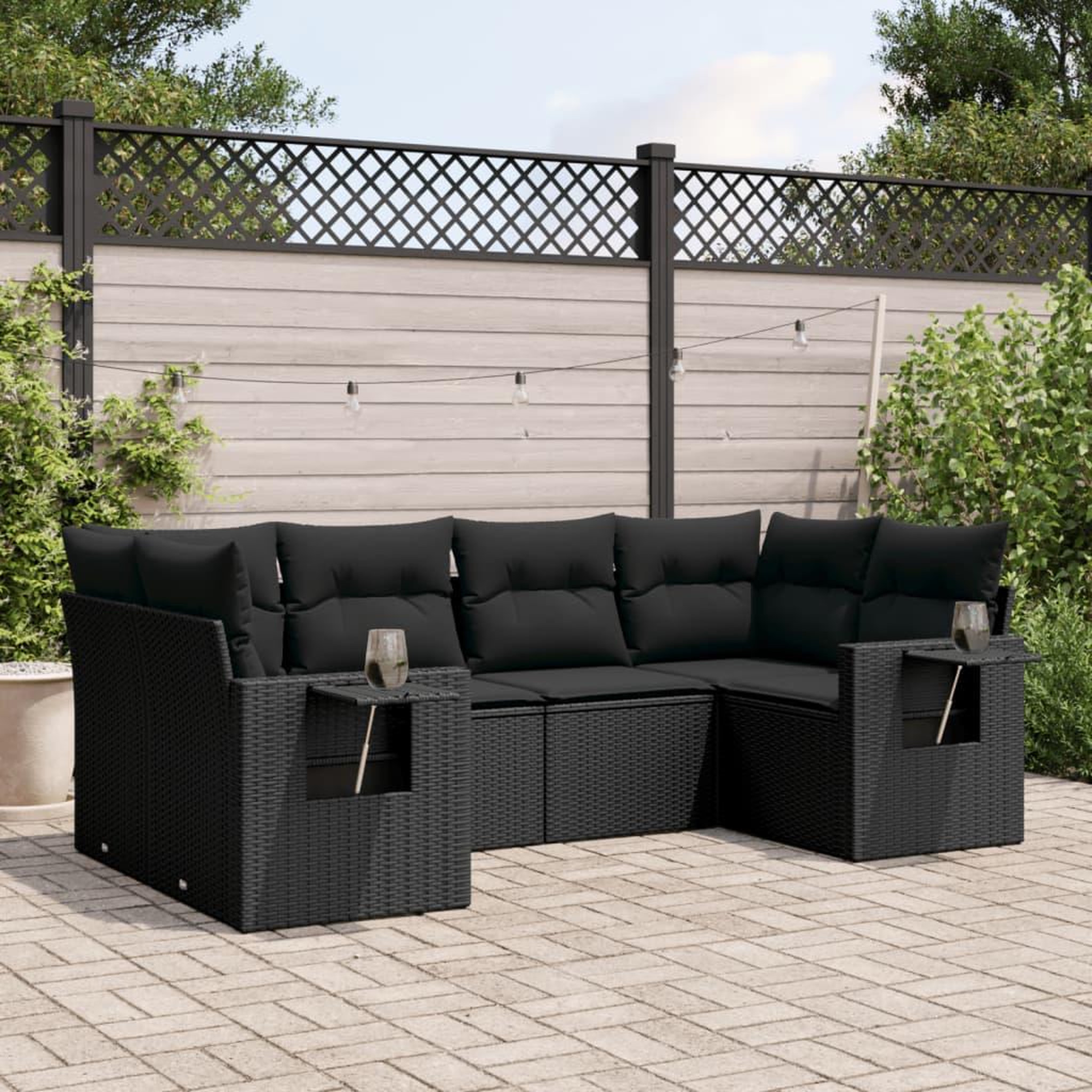 VIDAXL Salon de jardin 6 pcs avec coussins noir resine tressee