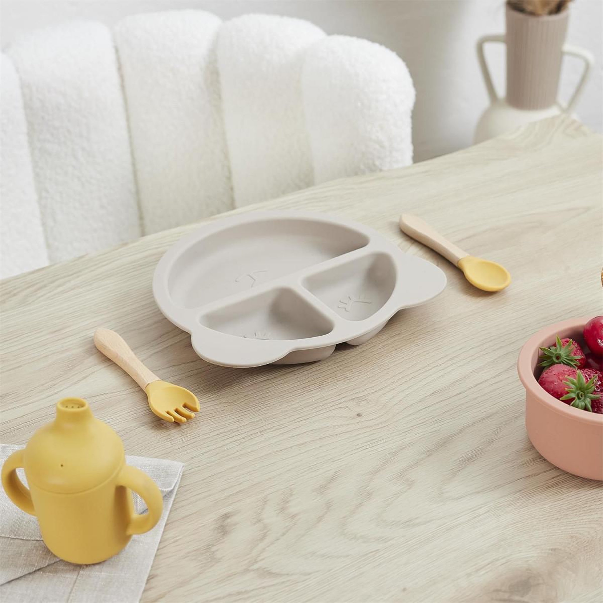 Voir la diapositive 3 : Tom & Zoé Assiette Bébé en Silicone  Ours  23cm Gris