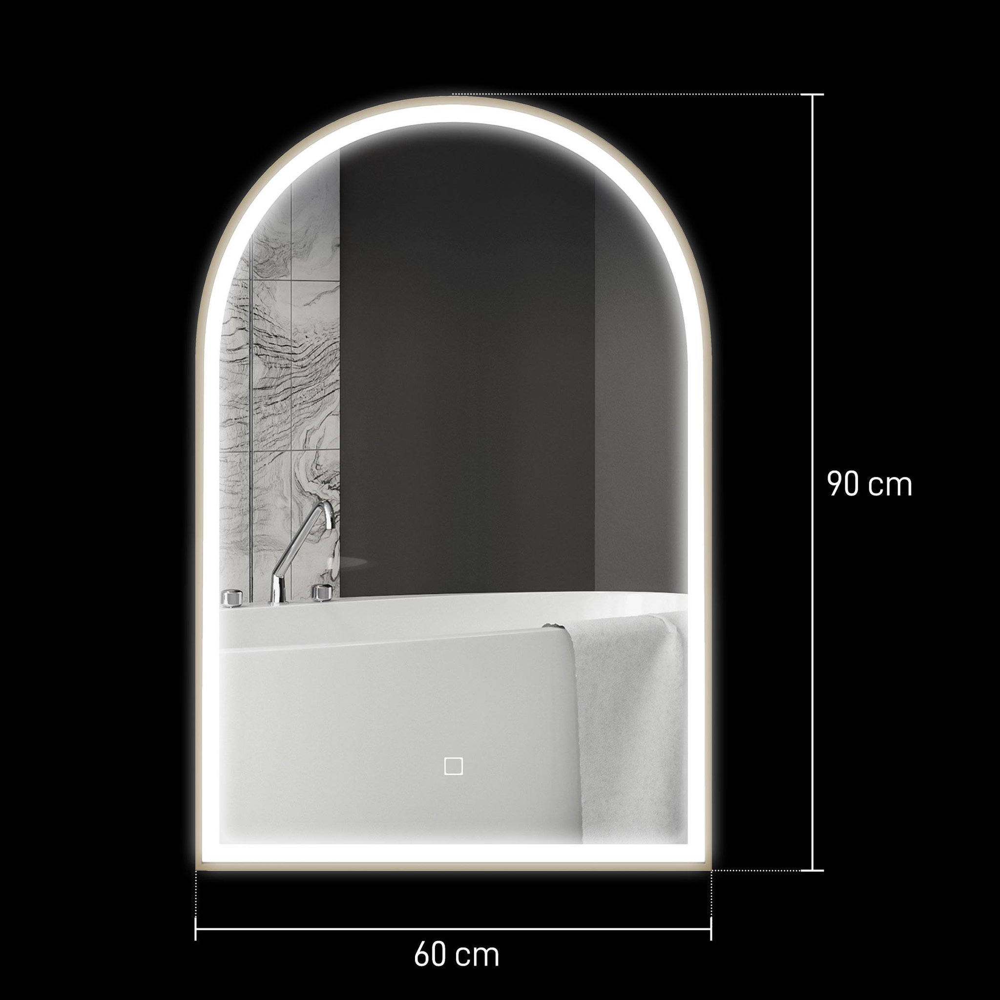 Voir la diapositive 3 : HOMCOM Miroir lumineux led arqué de salle de bain 90 x 60 cm - tactile, réglable, anti-buée - alu doré