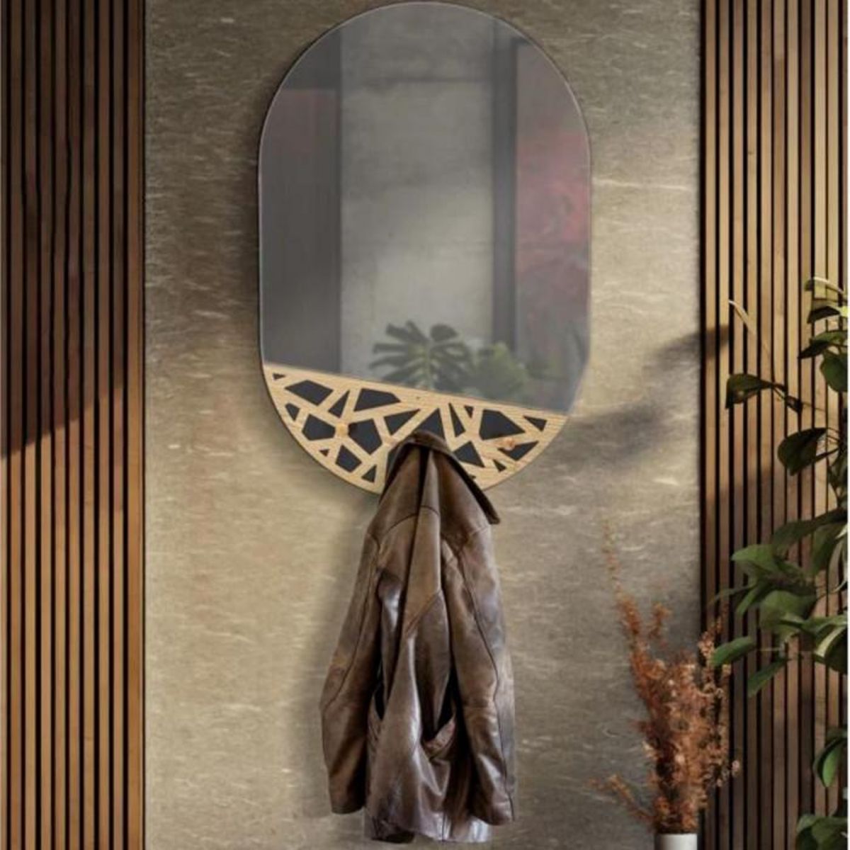 Paris Prix Miroir Mural Avec 3 Crochets  Triangle  90cm Naturel & Noir