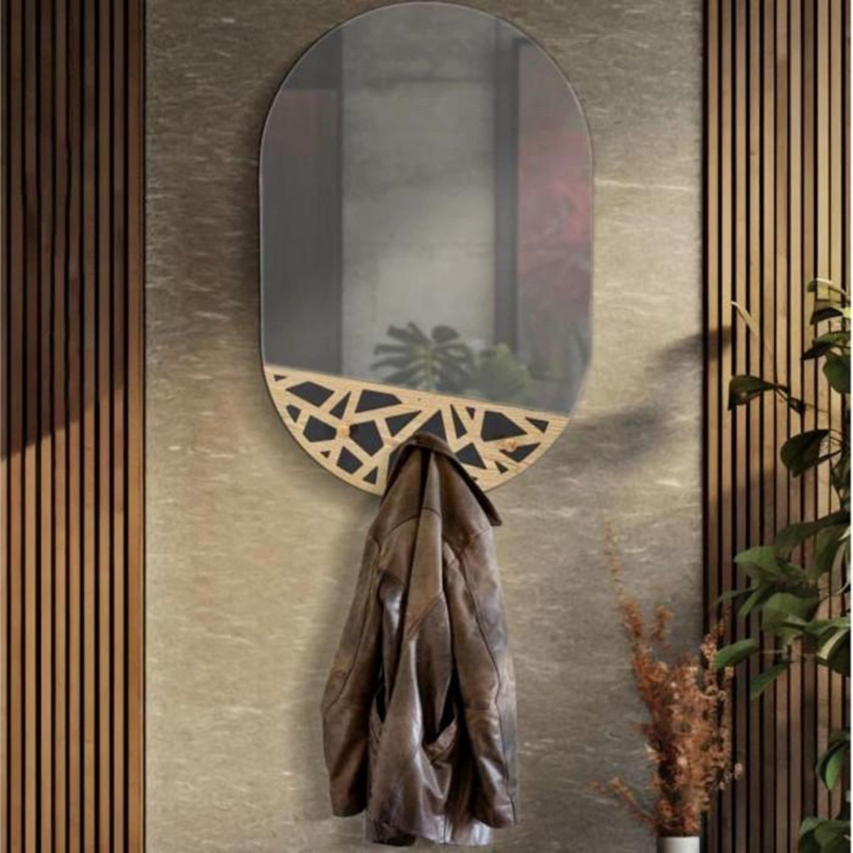 Paris Prix Miroir Mural Avec 3 Crochets  Triangle  90cm Naturel & Noir