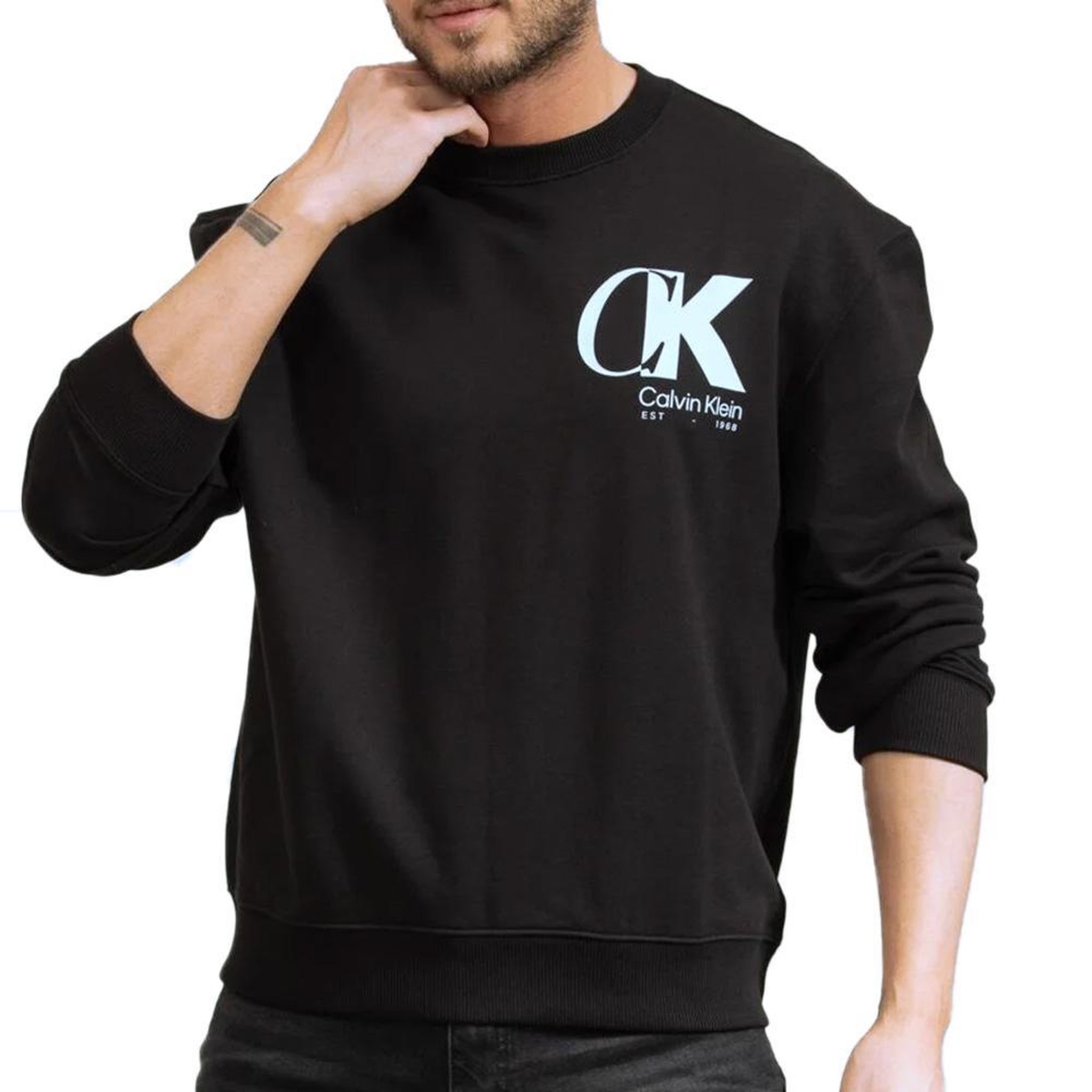 CALVIN KLEIN JEANS Sweat Noir Homme Calvin Klein Jeans Terry. Coloris disponibles : Noir