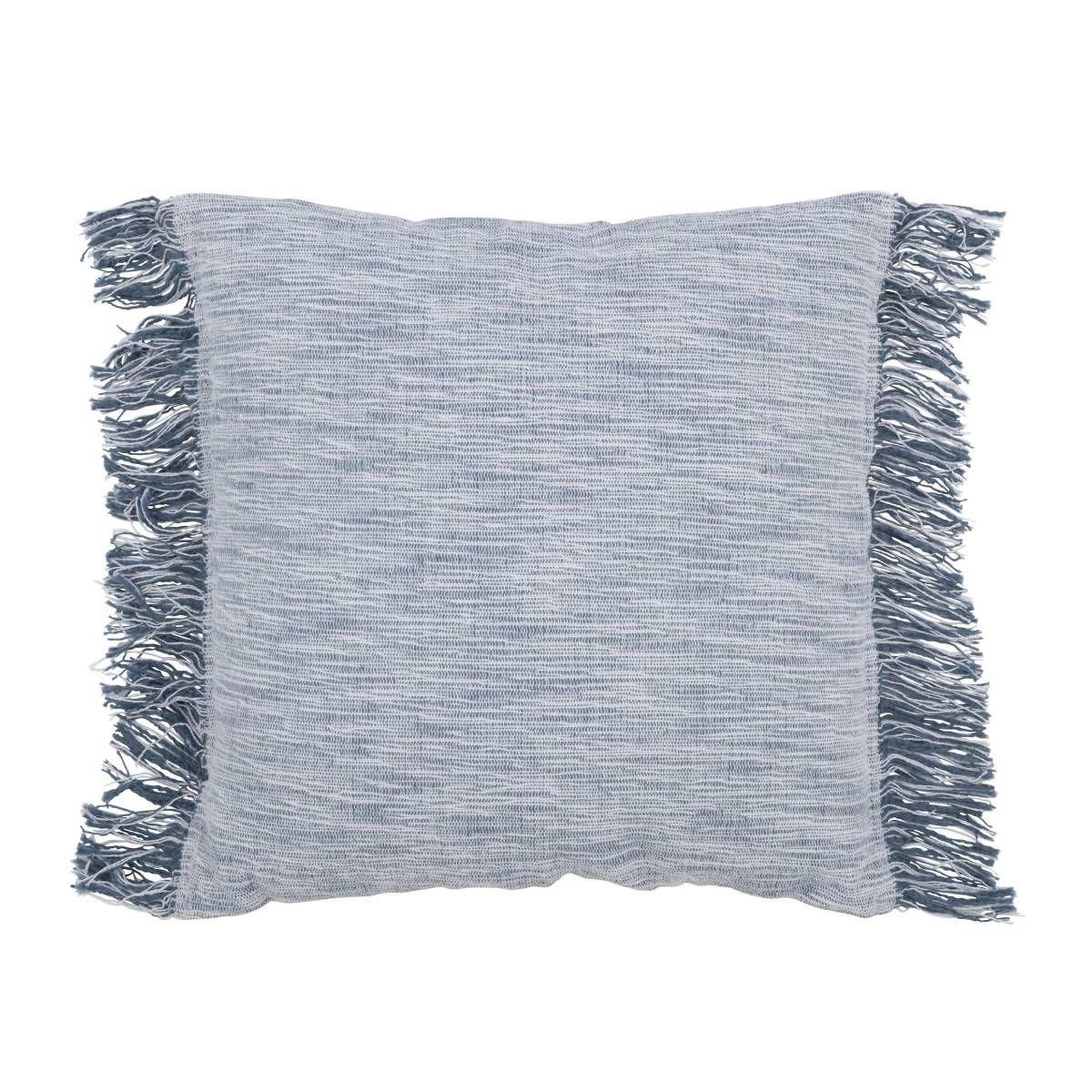J-LINE Coussin avec franges  santorin  45x45cm blanc & bleu