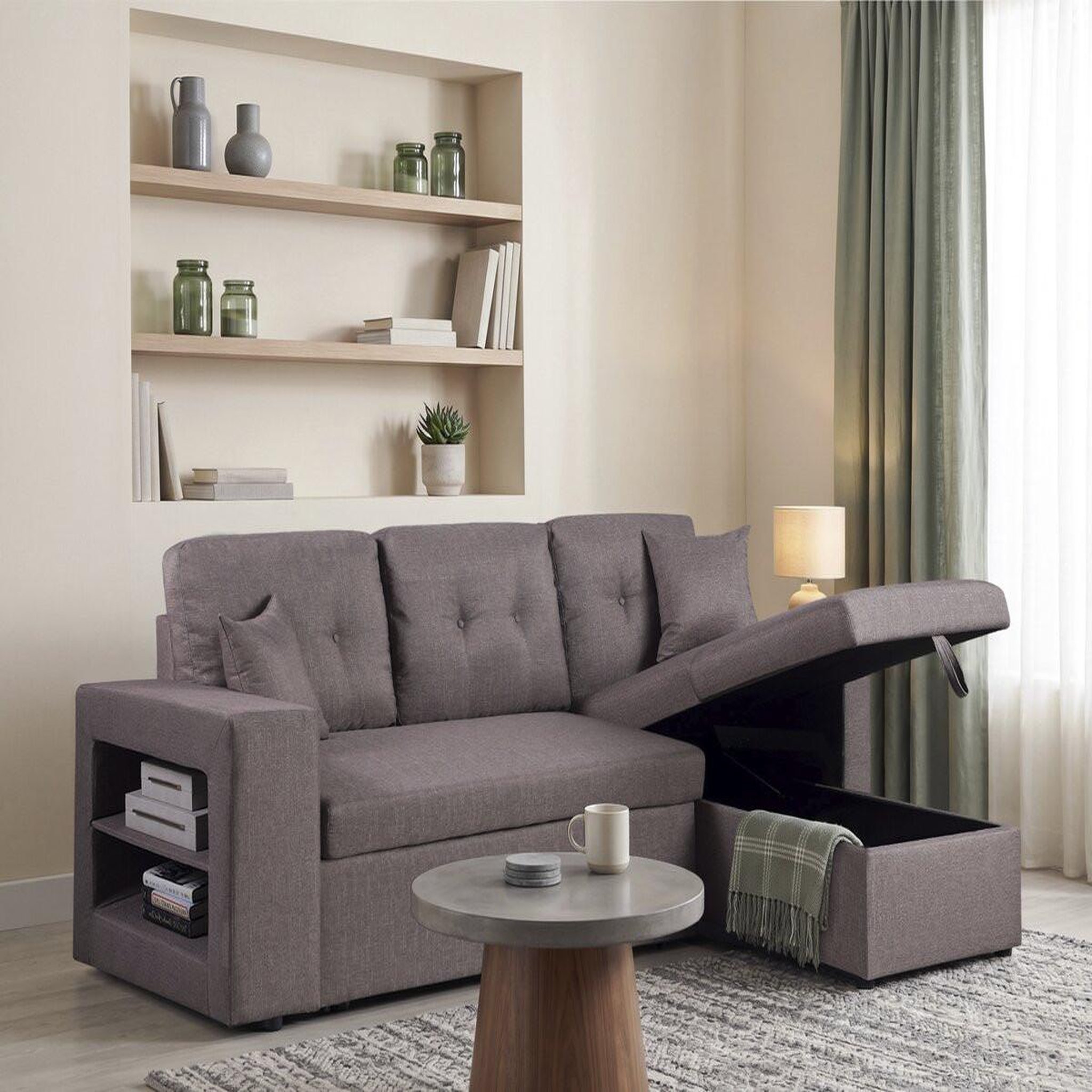 Voir la diapositive 2 : Habitat et Jardin Canapé d'angle convertible/réversible  Axel  - 3 places - Taupe