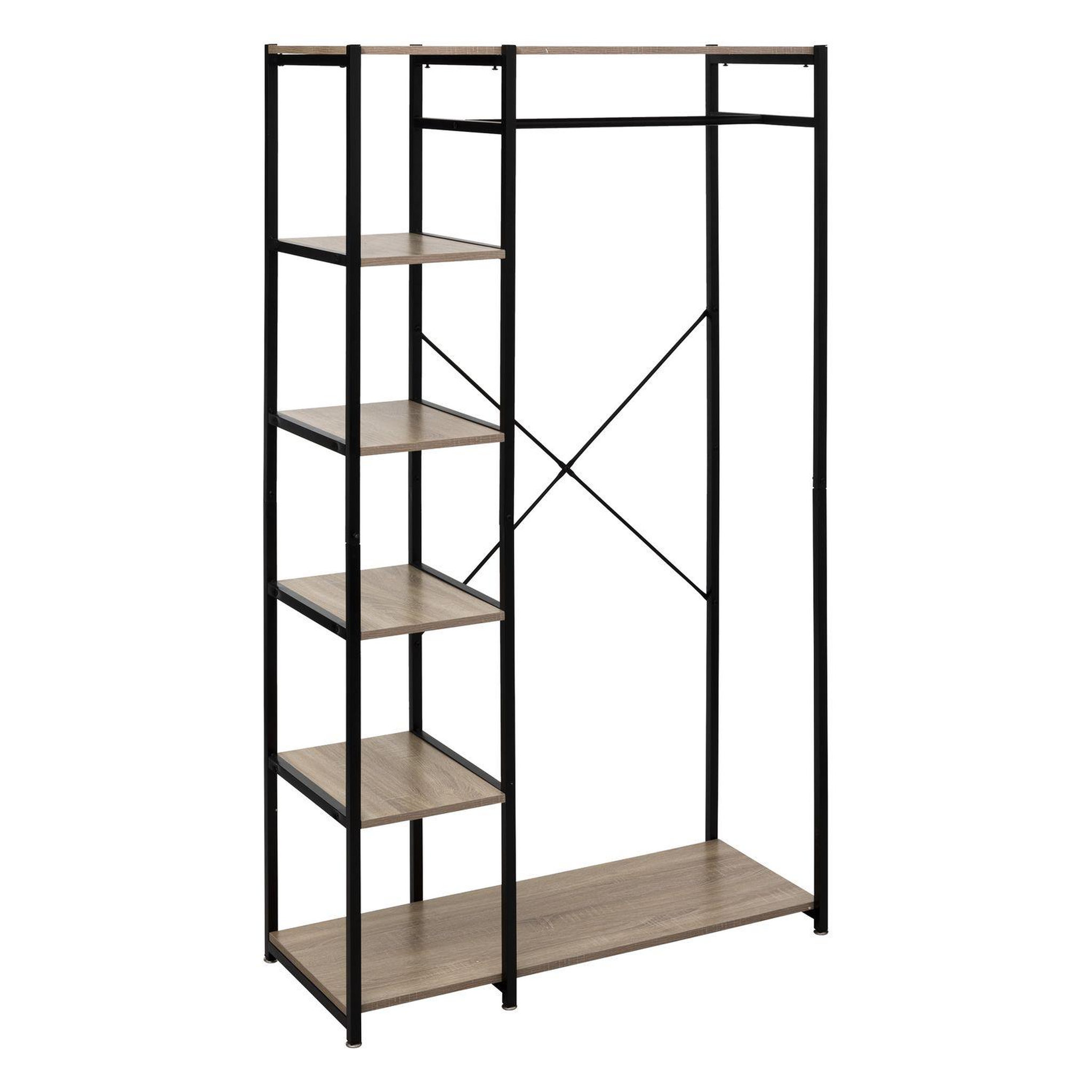 FIVE Penderie avec 5 étagères de rangement en mdf et fer - h. 170 cm - marron et noir