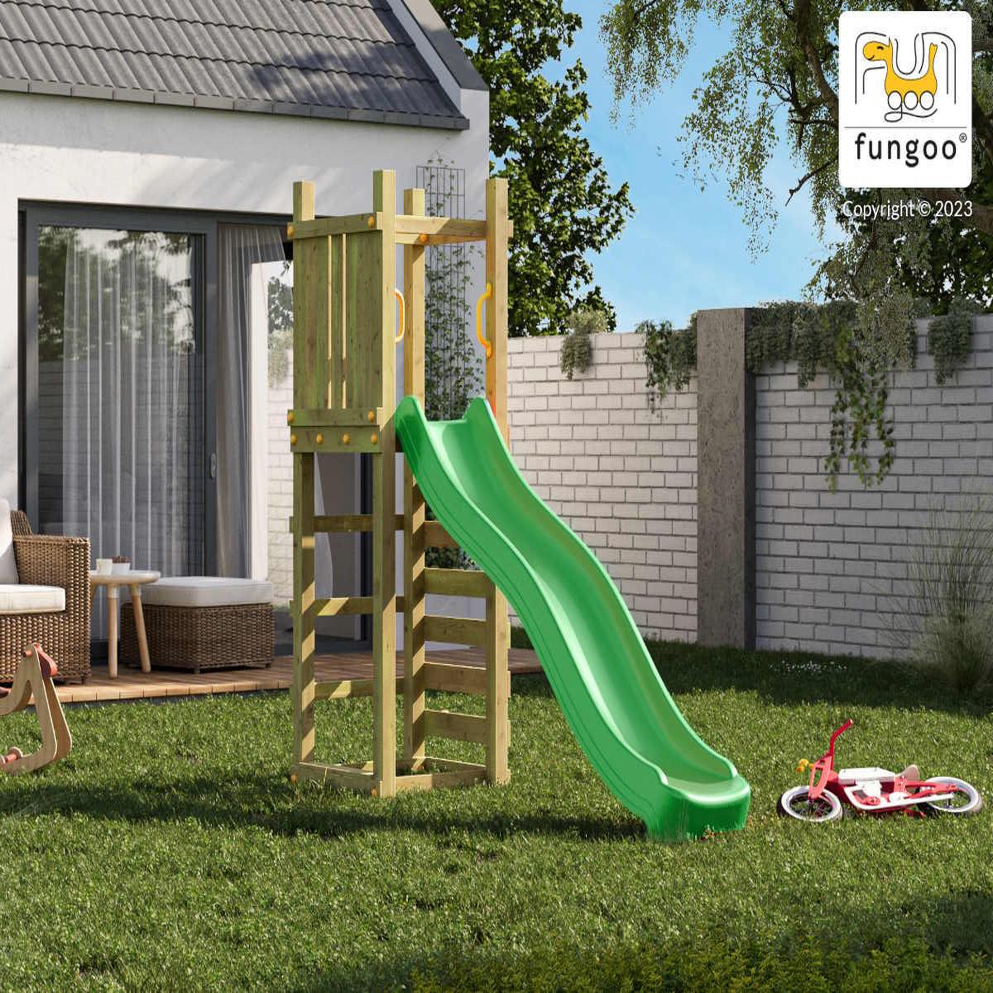 Voir la diapositive 5 : Fungoo Aire de jeux funny 3 light avec tour et mur d'escalade - fungoo