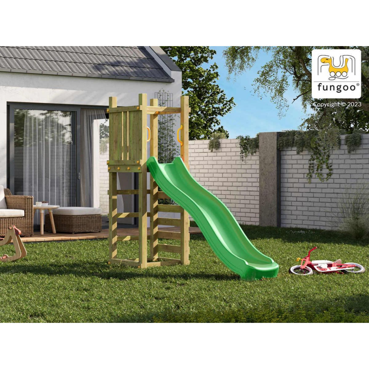 Fungoo Aire de jeux Funny 3 Light avec tour et mur d'escalade - Fungoo