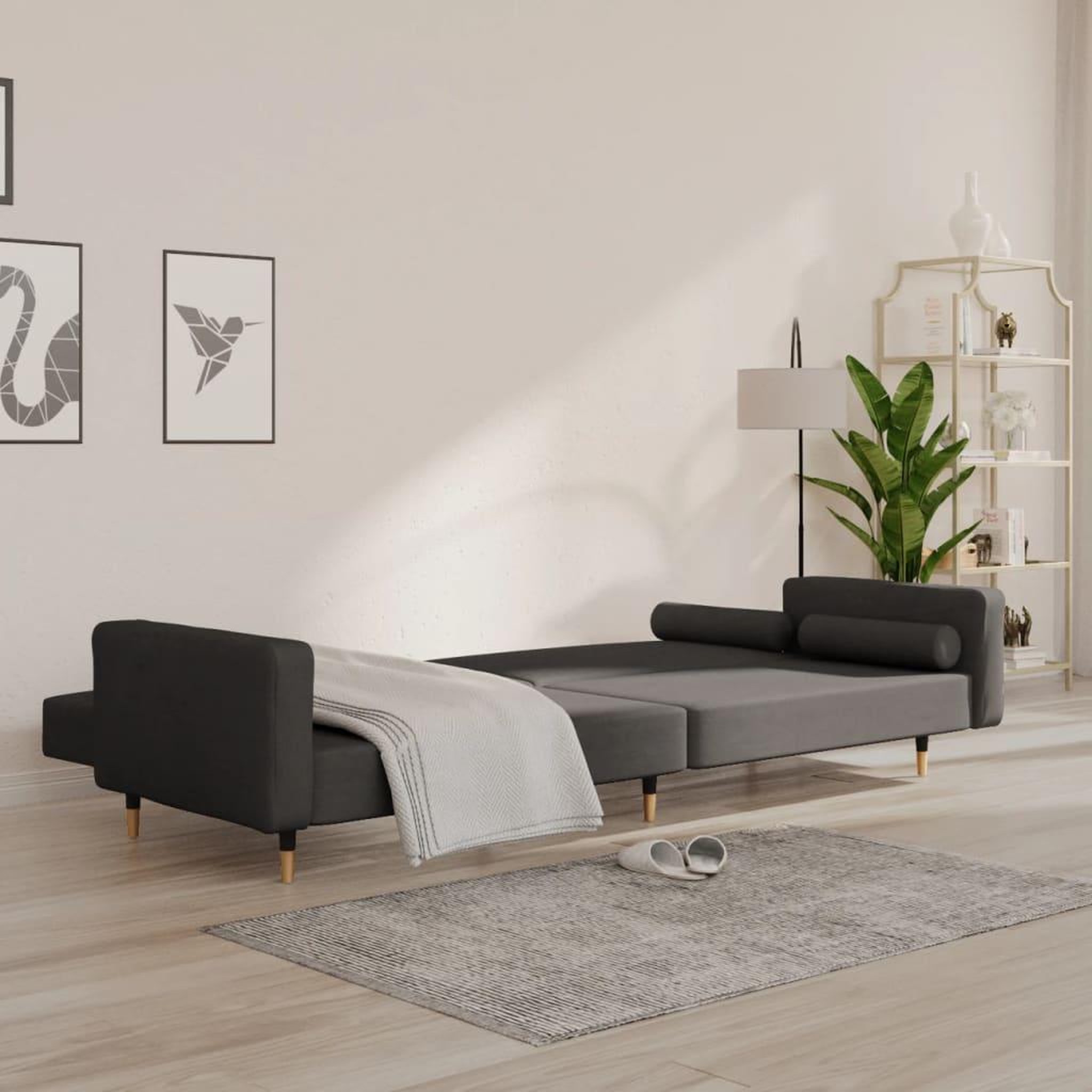 Voir la diapositive 3 : VIDAXL Canape-lit a 2 places avec deux oreillers Gris fonce Velours