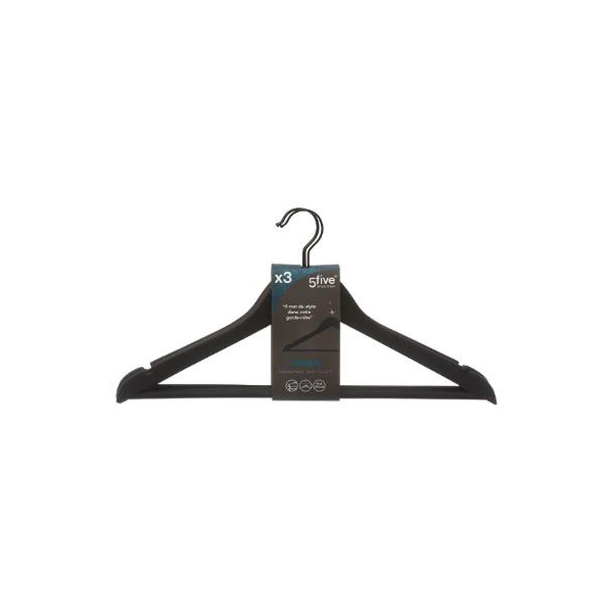 Voir la diapositive 3 : FIVE Lot de 3 cintres en bois  anti-dérapant  44cm noir