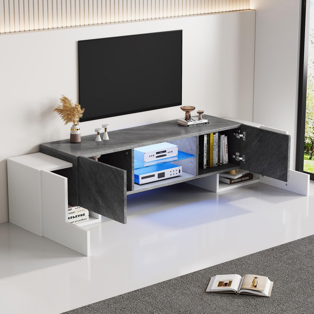 MERAX Meuble tv blanc 180cm mdf
