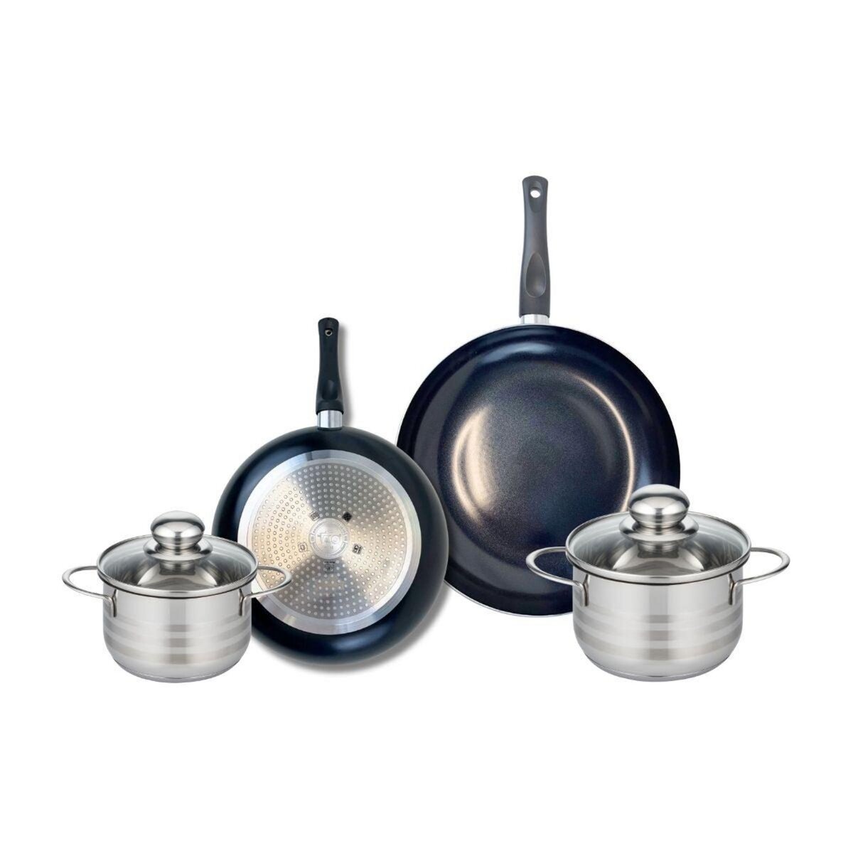 ELO Ensemble de 2 Poêles de cuisson 24 et 28 cm et 2 faitouts 14 et 16 cm Elo Prima Brillant