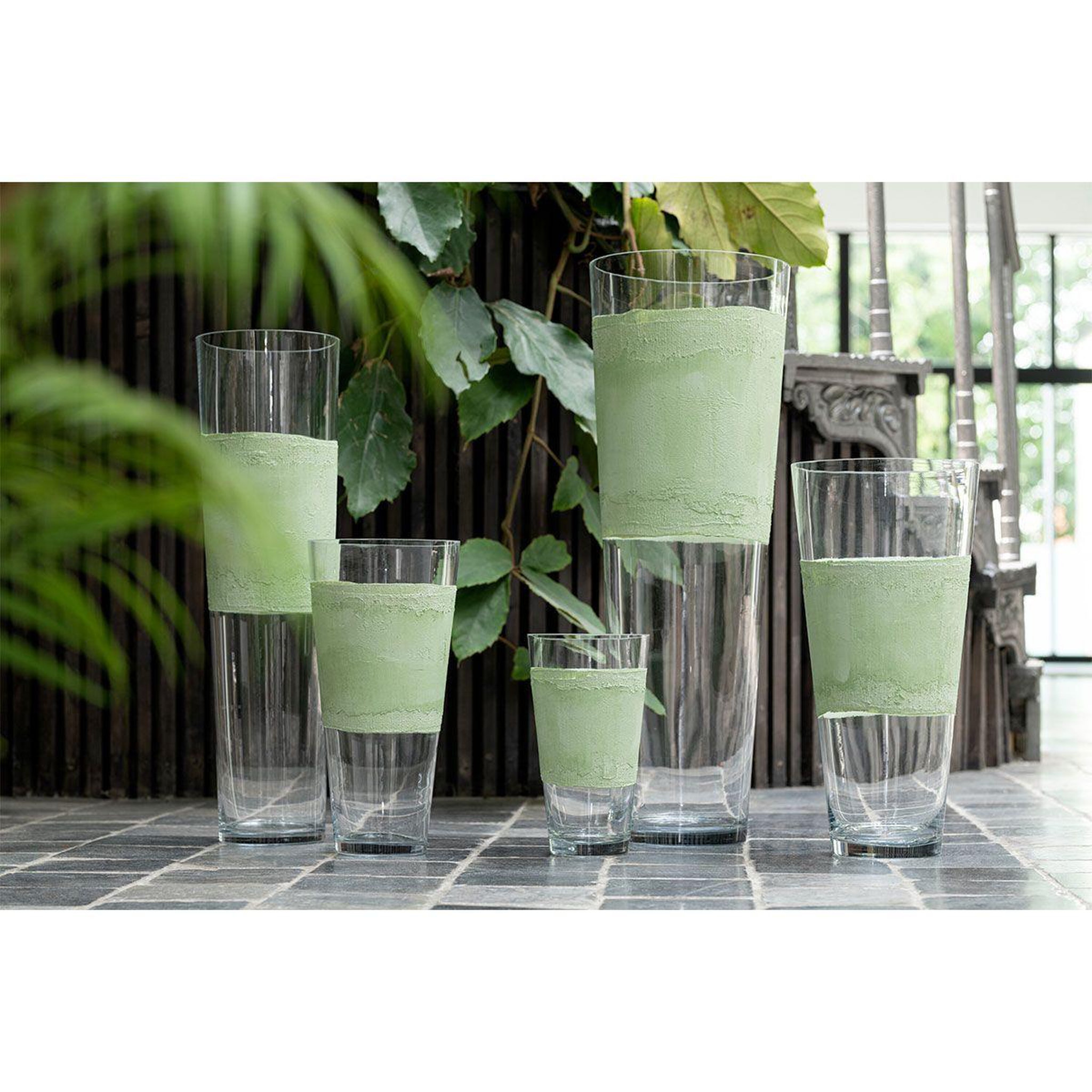 Voir la diapositive 4 : J-LINE Vase déco en verre  delph  35cm transparent & vert