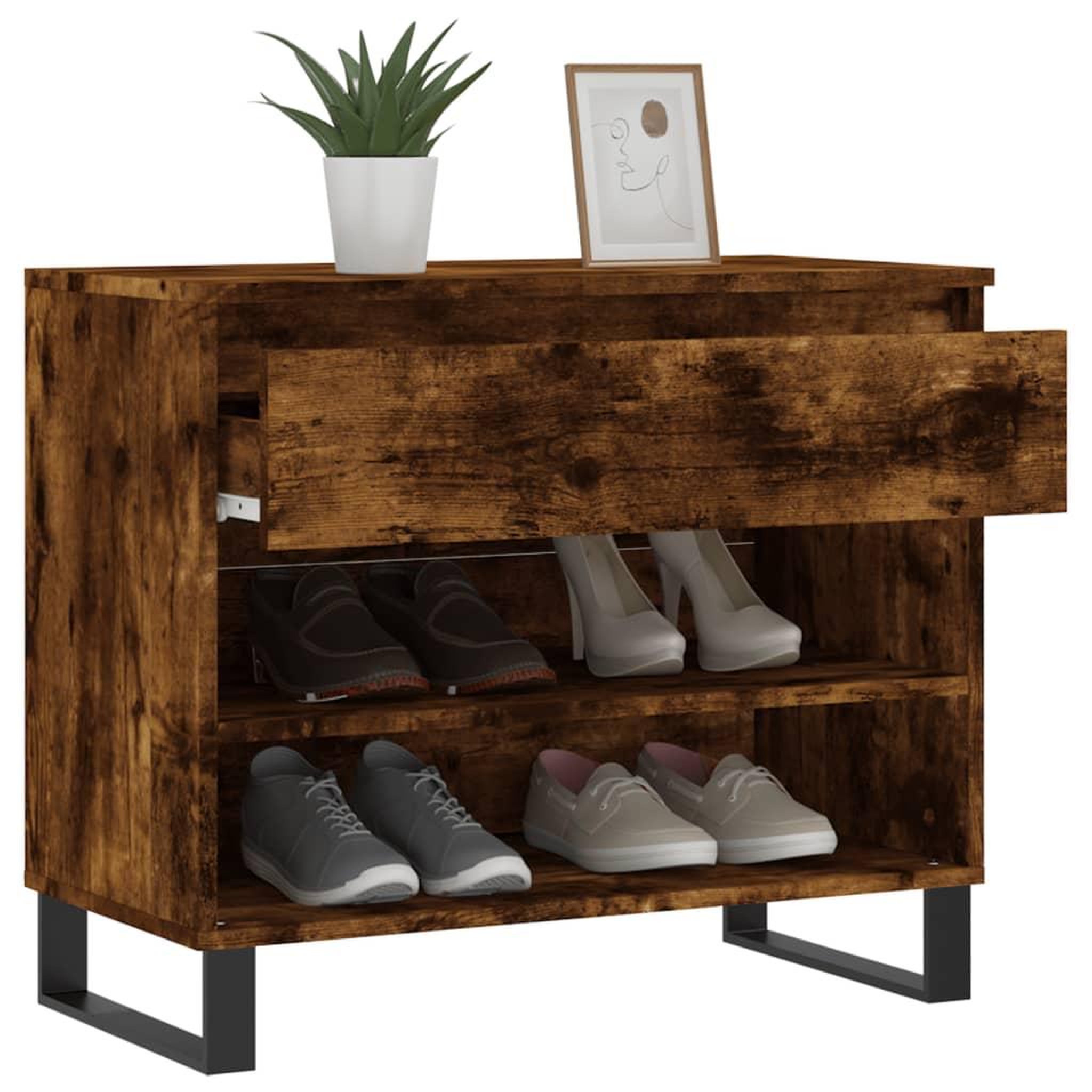 Voir la diapositive 4 : VIDAXL Armoire a chaussures Chene fume 70x36x60 cm Bois d'ingenierie