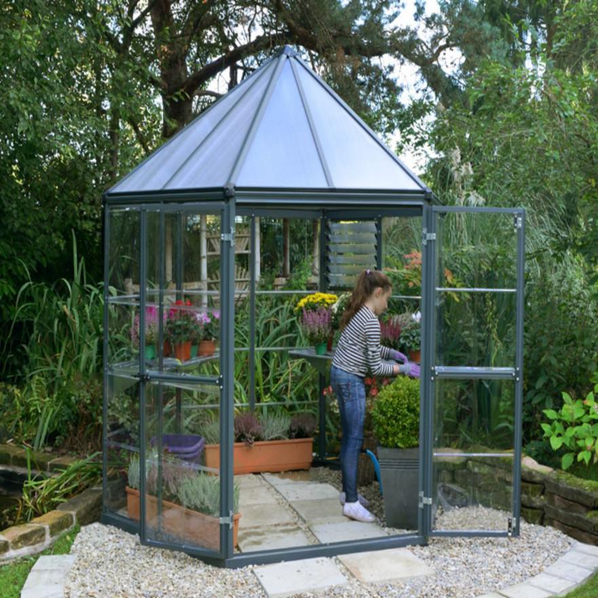 Palram Serre de jardin hexagonale 3.8m² gris - 704053