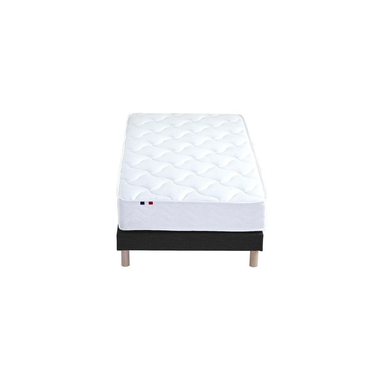 Ensemble literie matelas ressorts ensachés 20cm + sommier tapissier noir 90x190 cm ASTRE