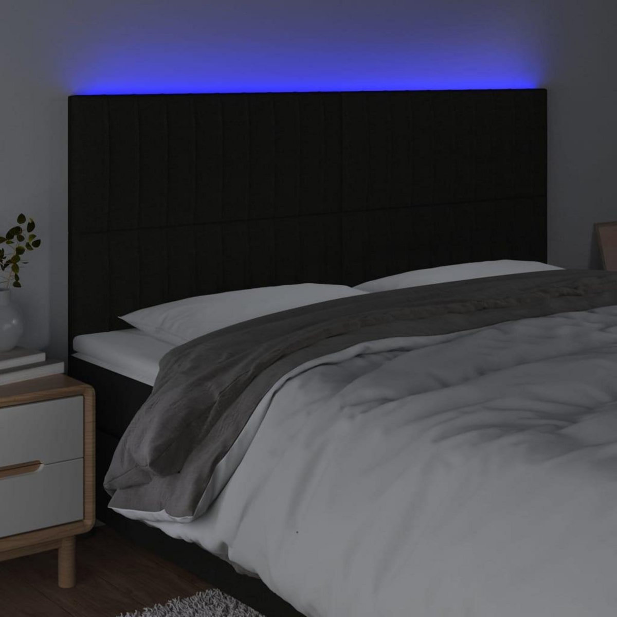 VIDAXL Tete de lit a LED Noir 200x5x118/128 cm Tissu