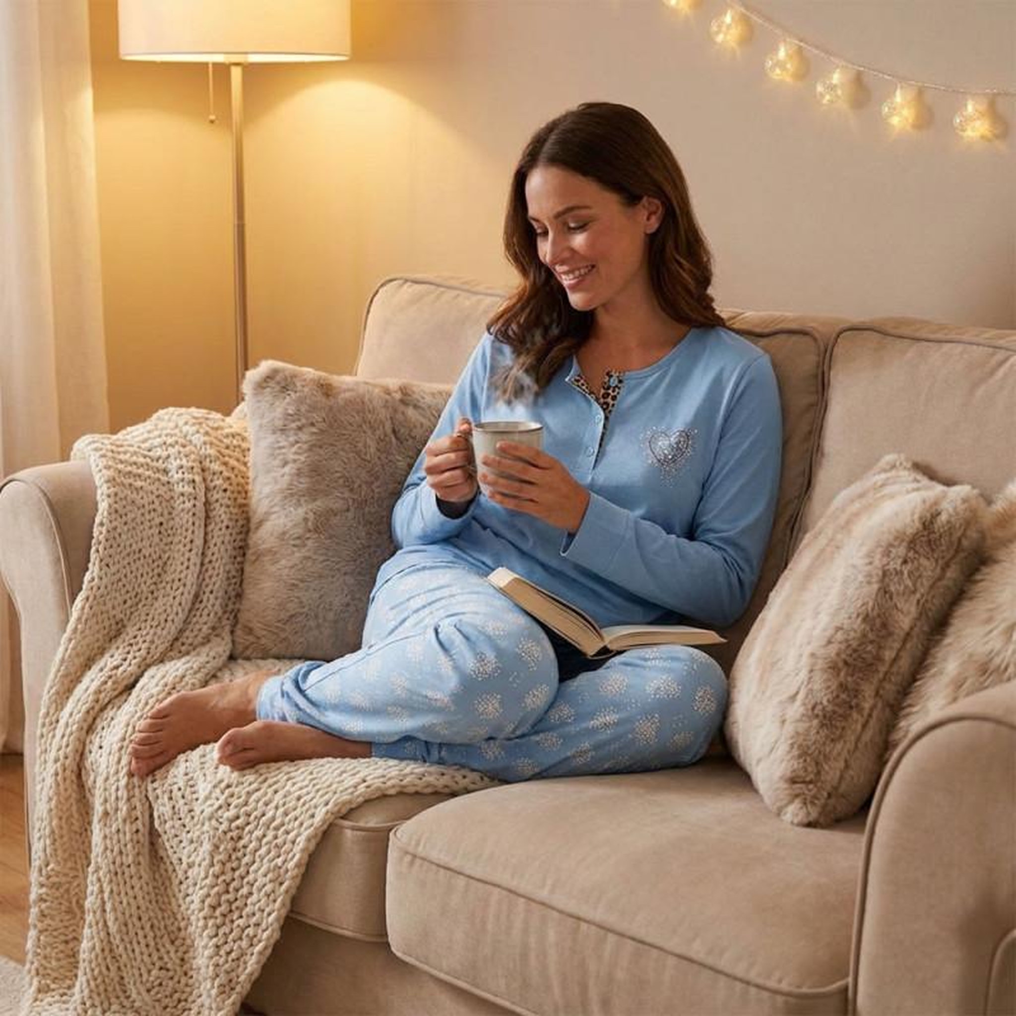 Voir la diapositive 4 : OZABI OZABI Ensemble Pyjama Long Femme Haut Manches Longues