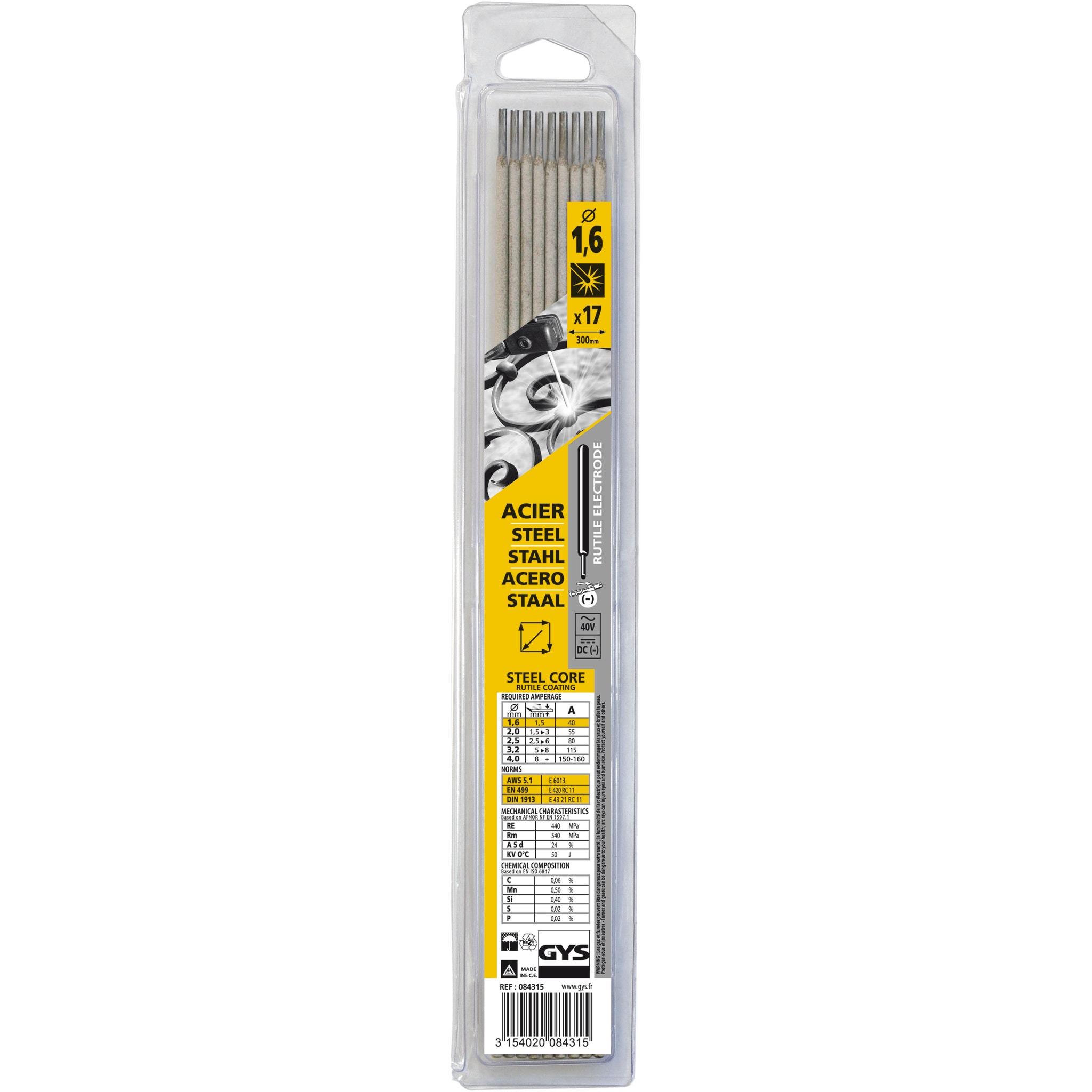 GYS 17 électrodes rutiles universelles e6013 ø1,6 - brochable acier